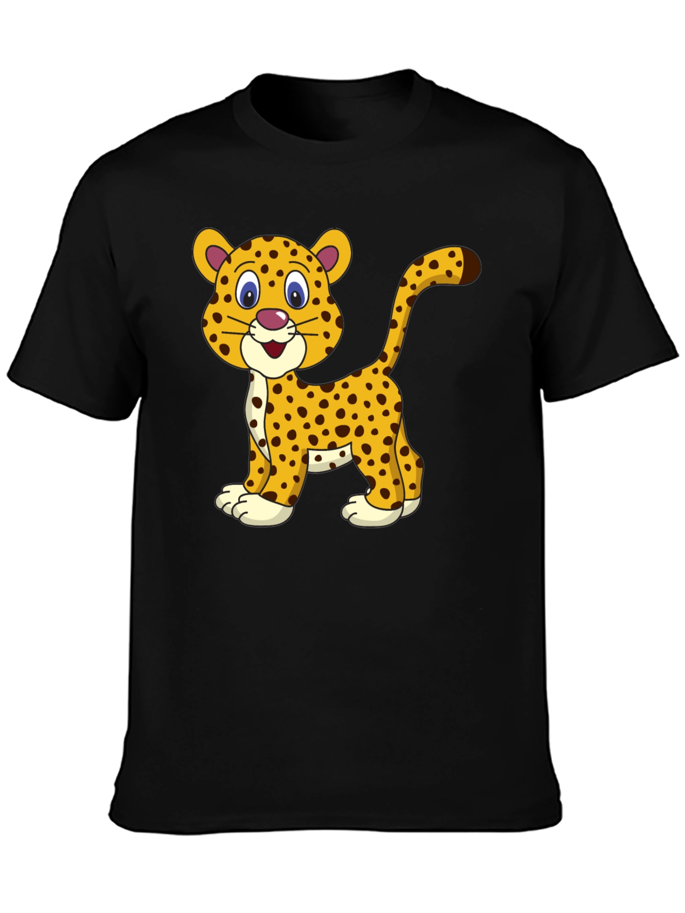 Camiseta Negra con Diseño de Leopardo Animado