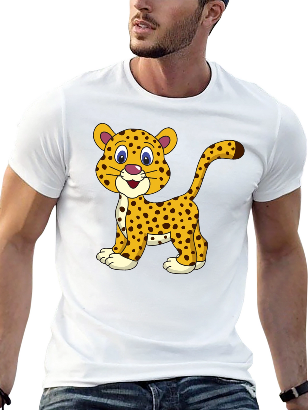 Camiseta Negra con Diseño de Leopardo Animado