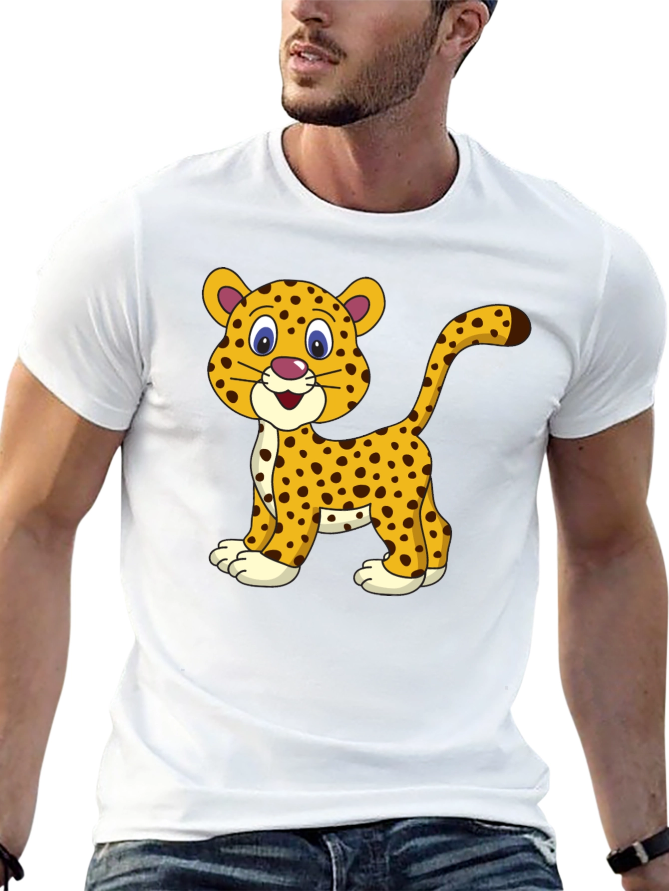 Camiseta Negra con Diseño de Leopardo Animado