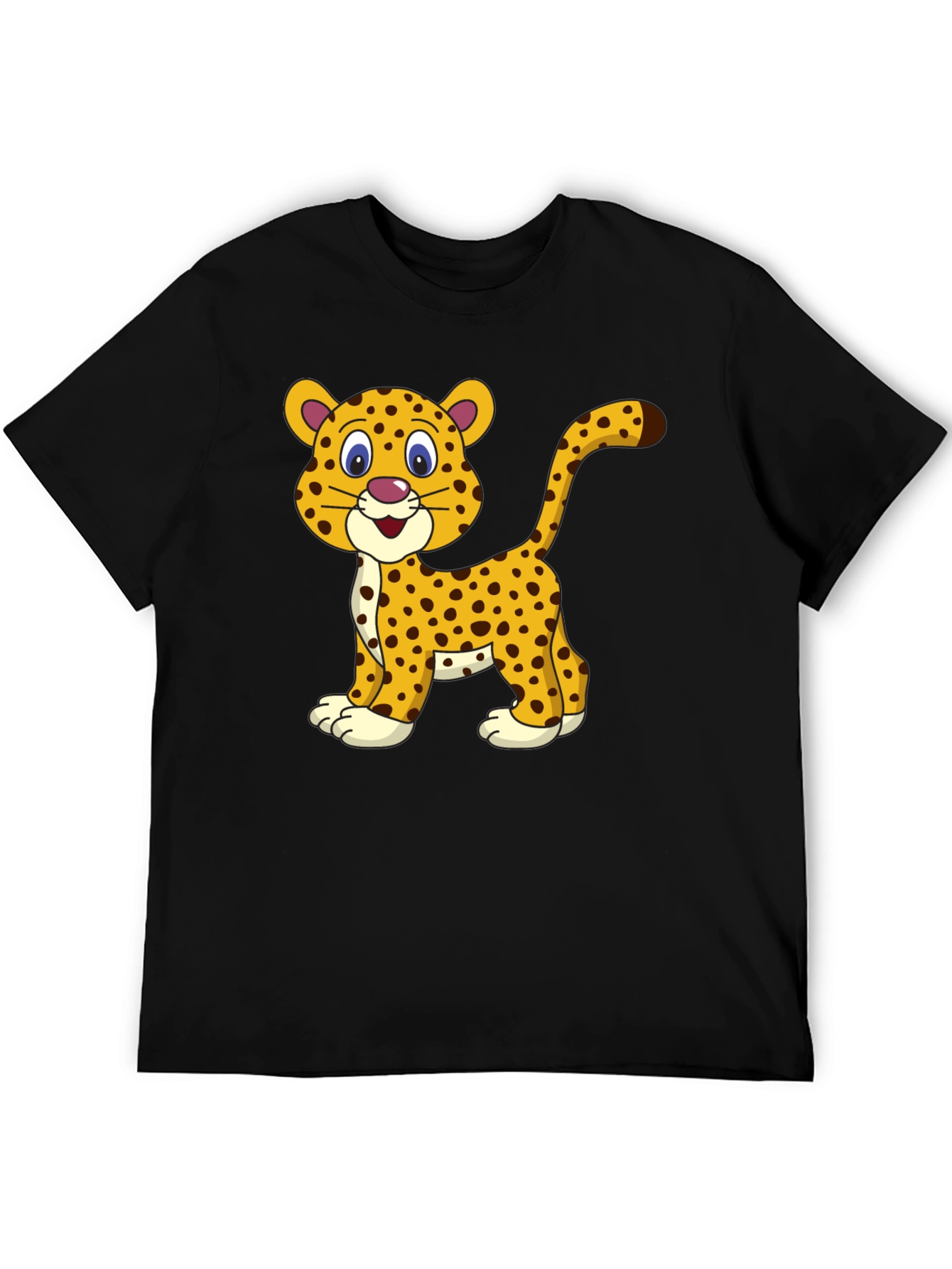 Camiseta Negra con Diseño de Leopardo Animado