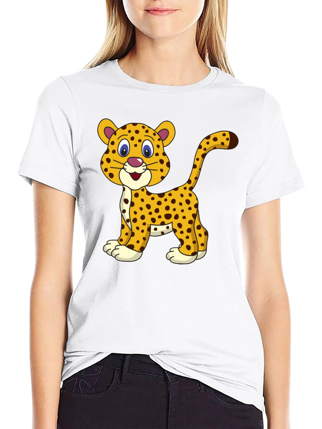 Camiseta Negra con Diseño de Leopardo Animado