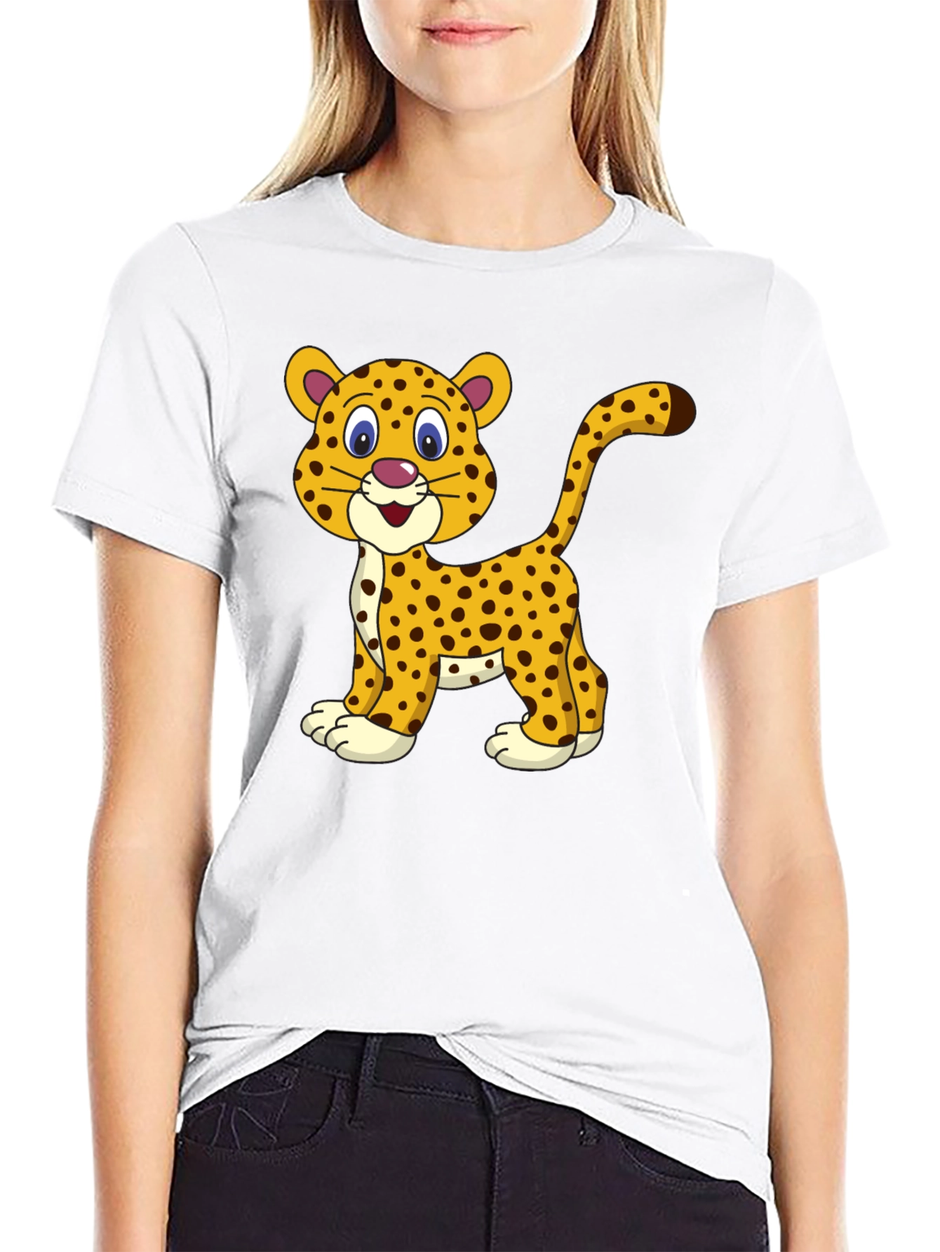 Camiseta Negra con Diseño de Leopardo Animado