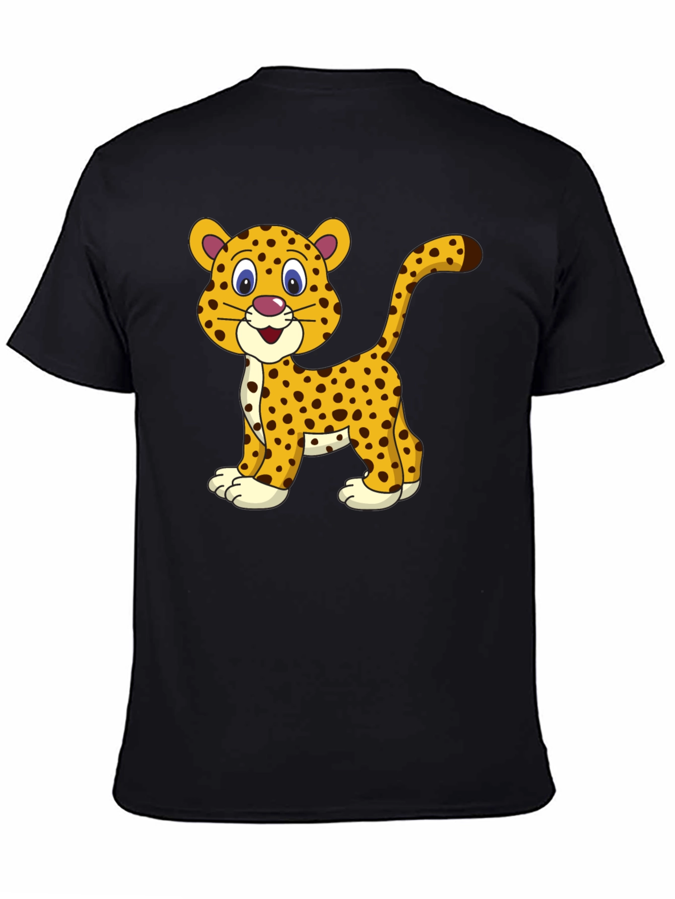 Camiseta Negra con Diseño de Leopardo Animado