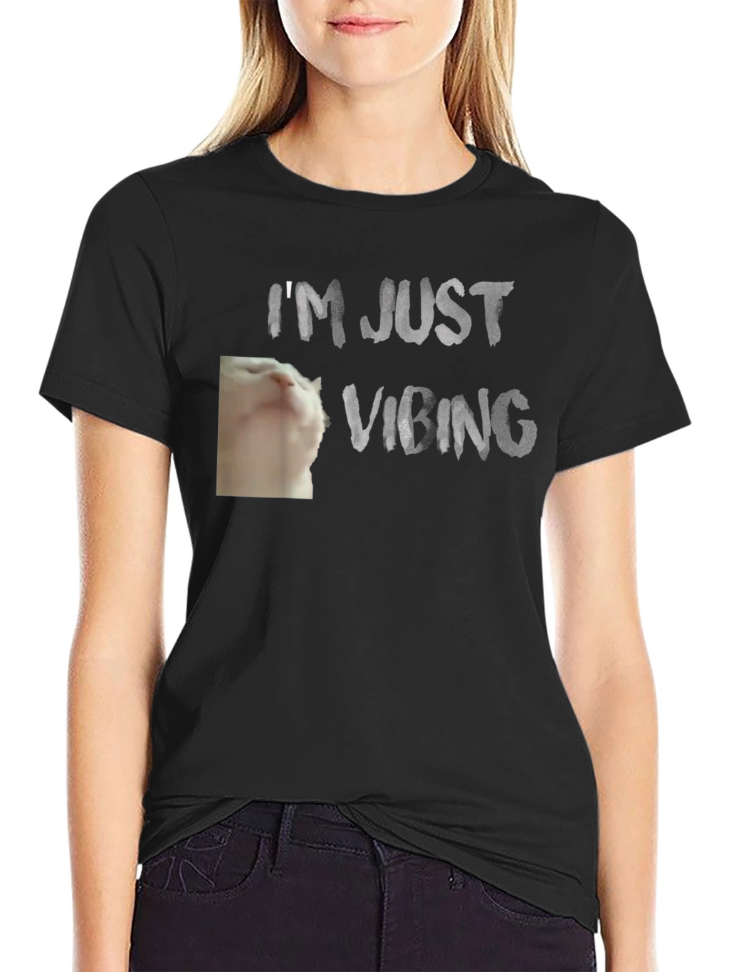 Camiseta Negra - Gato Vibeando