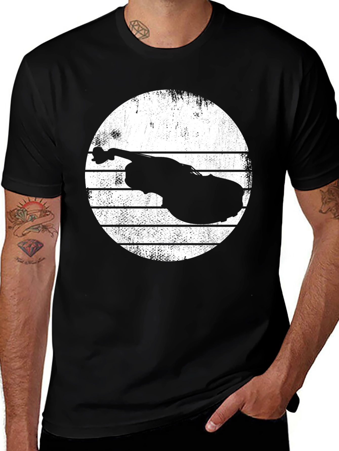 Camiseta Negra con Diseño de Contrabajo Vintage