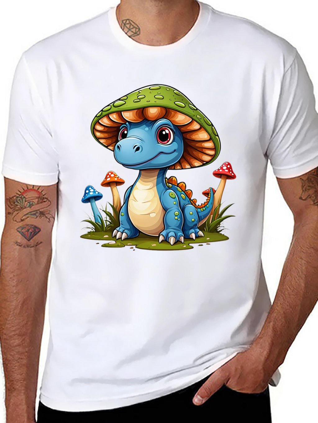 Camiseta Negra con Diseño de Dinosaurio Hongo