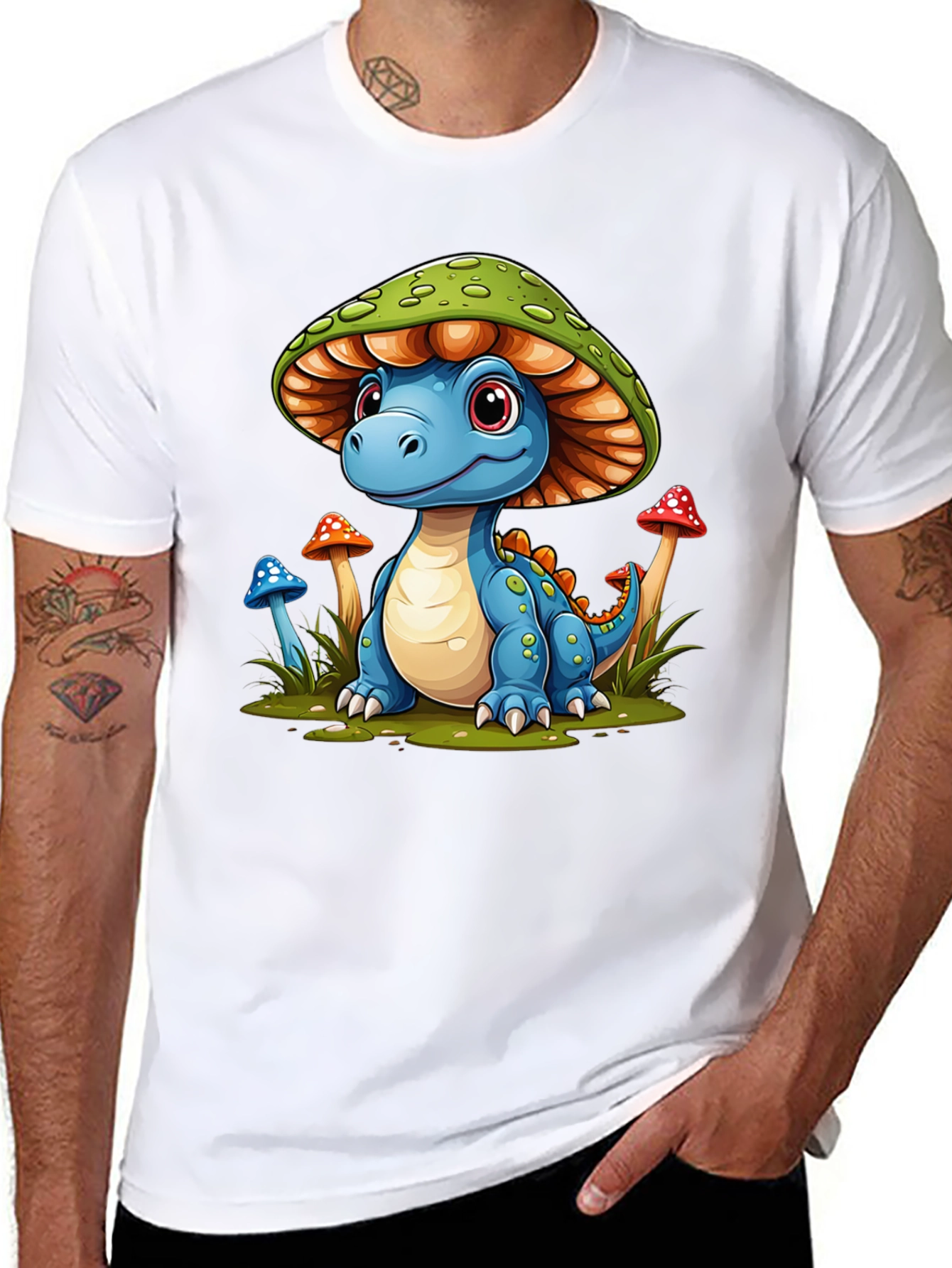 Camiseta Negra con Diseño de Dinosaurio Hongo