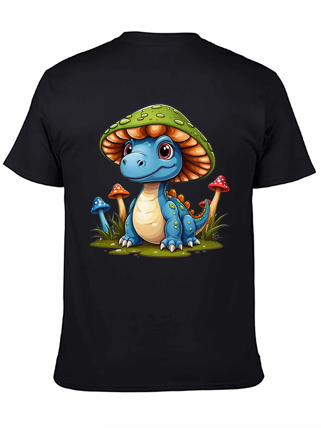 Camiseta Negra con Diseño de Dinosaurio Hongo