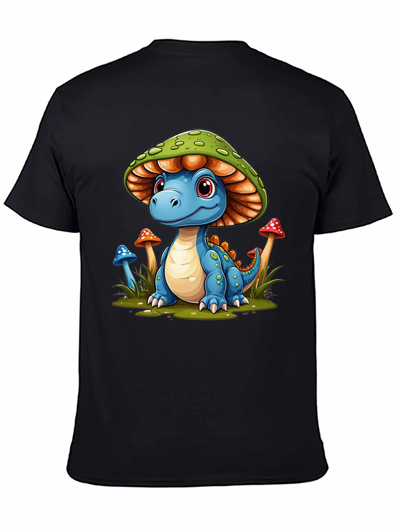Camiseta Negra con Diseño de Dinosaurio Hongo