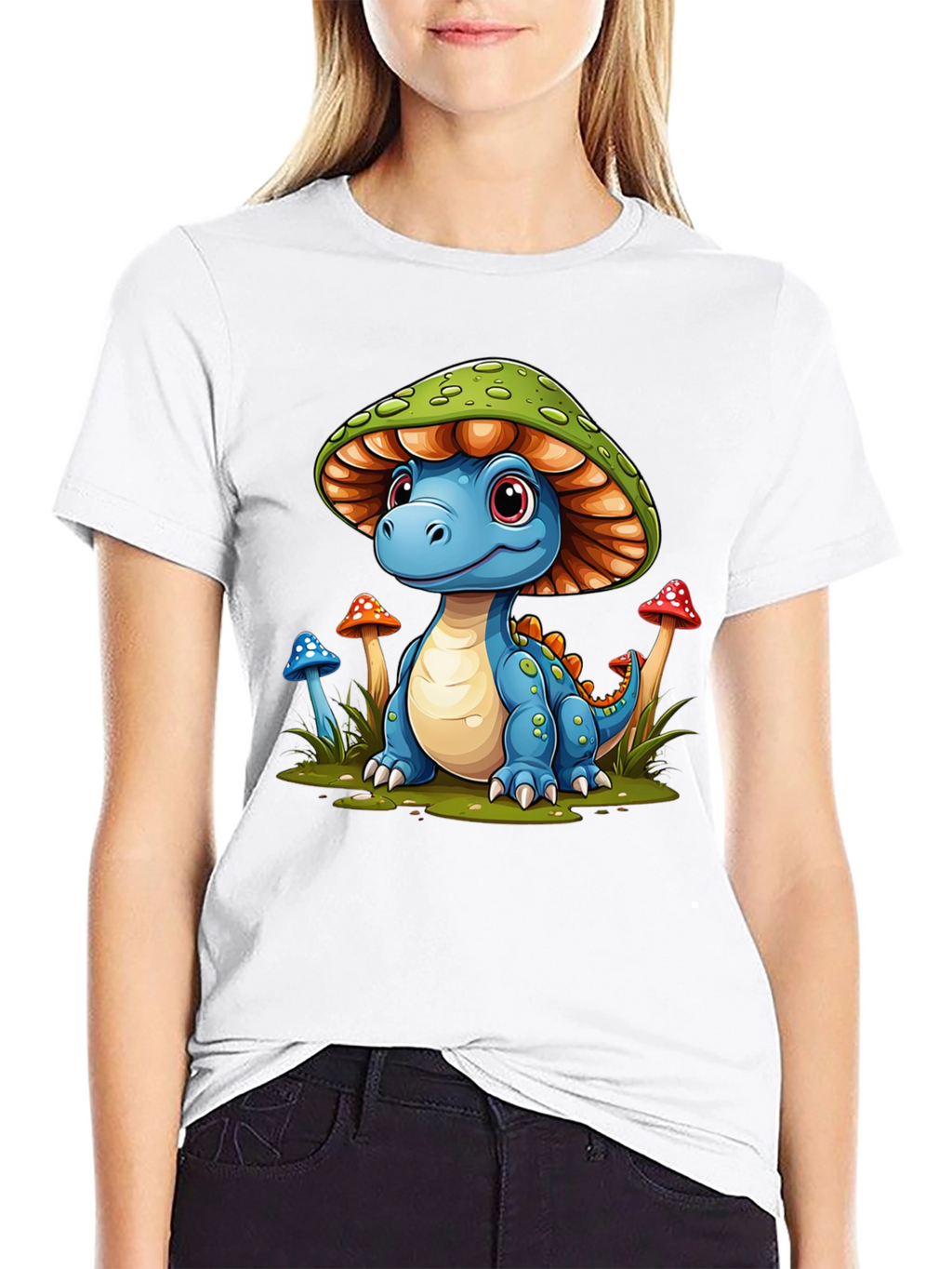 Camiseta Negra con Diseño de Dinosaurio Hongo