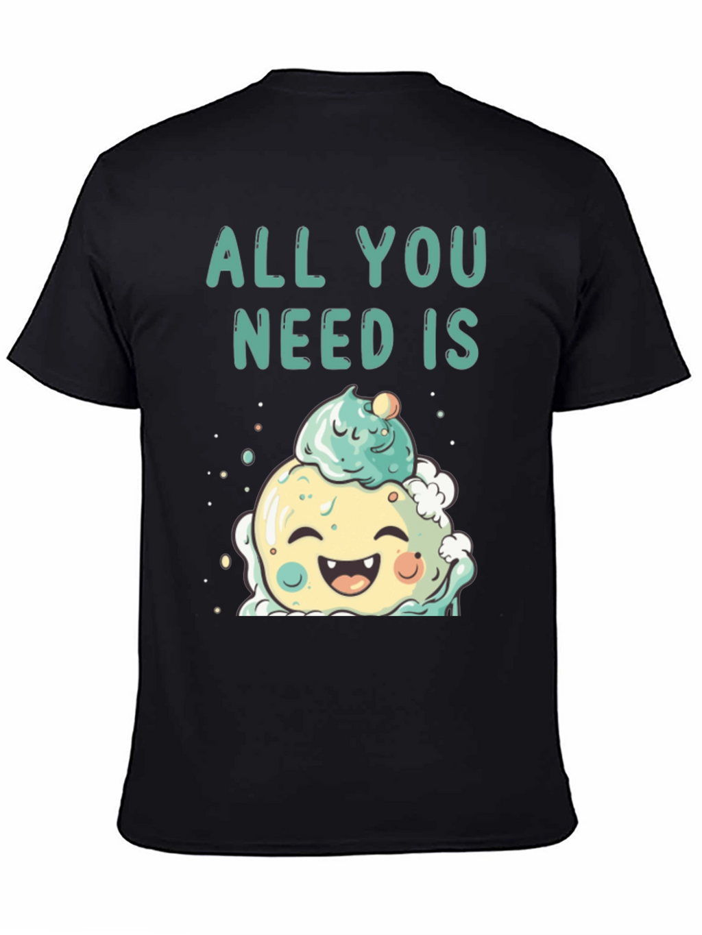 Camiseta Negra con Diseño de Helado Kawaii