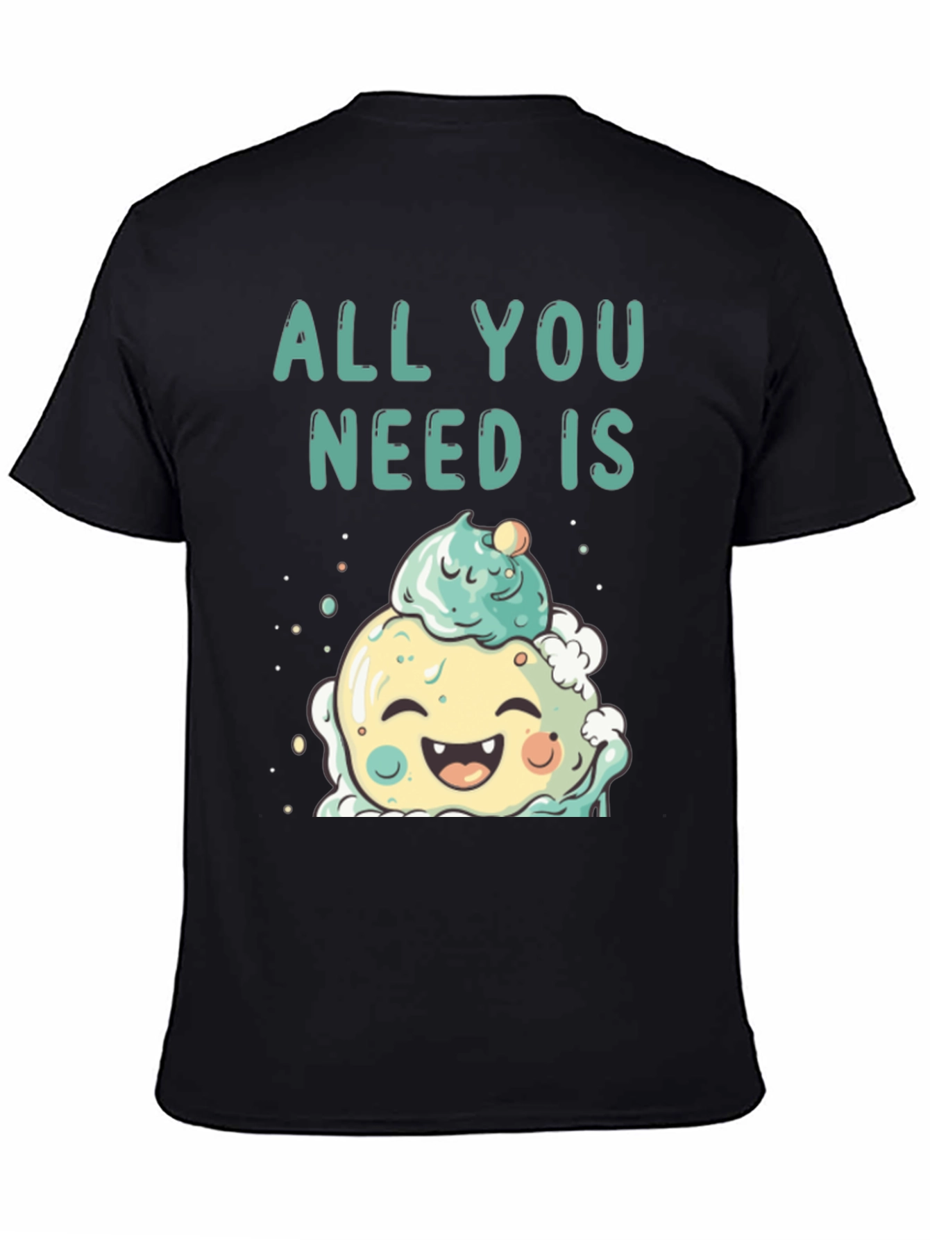 Camiseta Negra con Diseño de Helado Kawaii