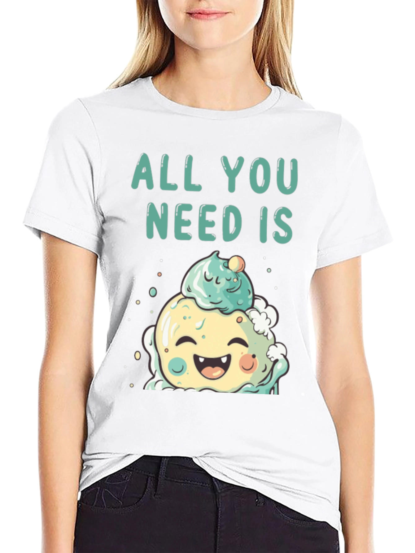 Camiseta Negra con Diseño de Helado Kawaii