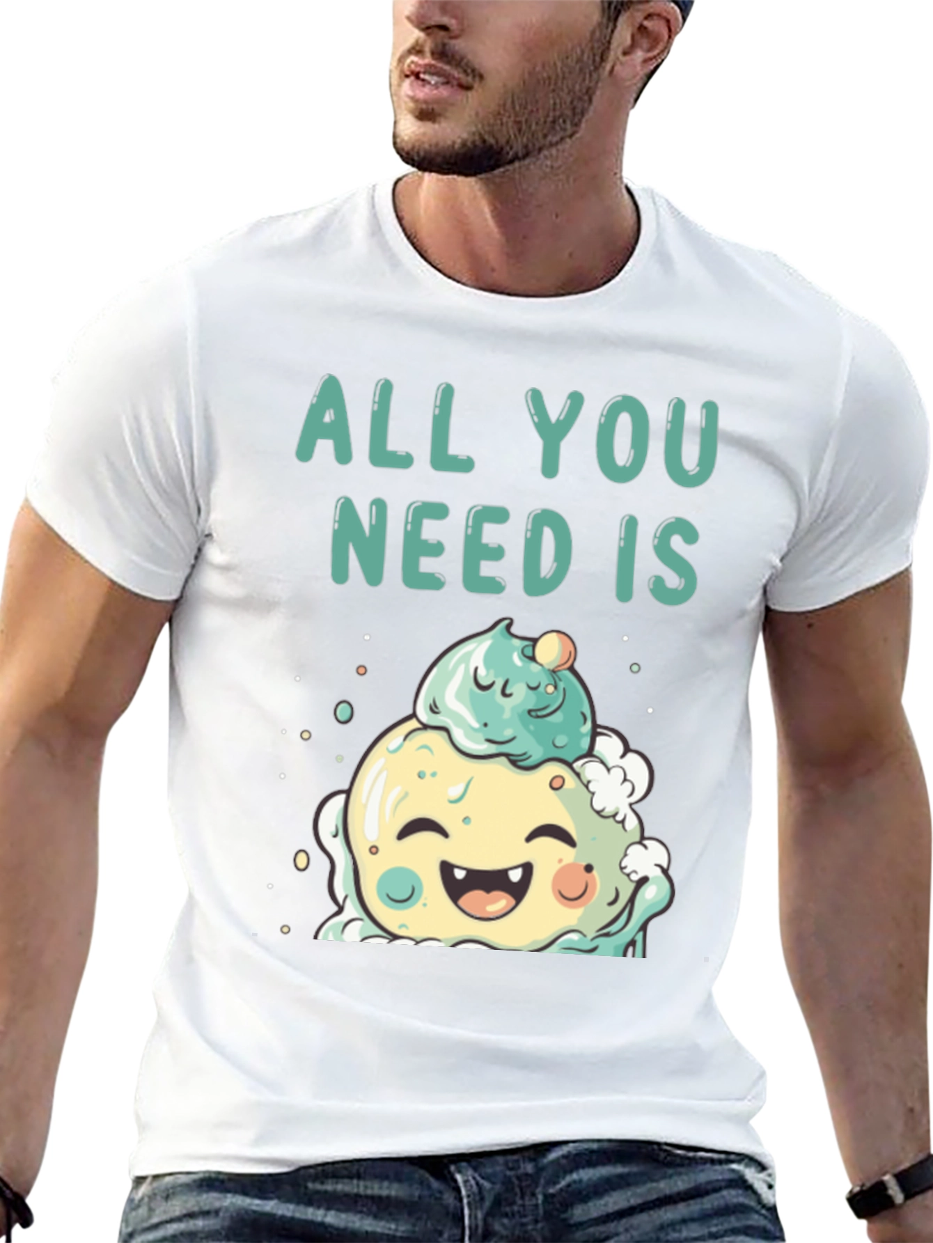 Camiseta Negra con Diseño de Helado Kawaii