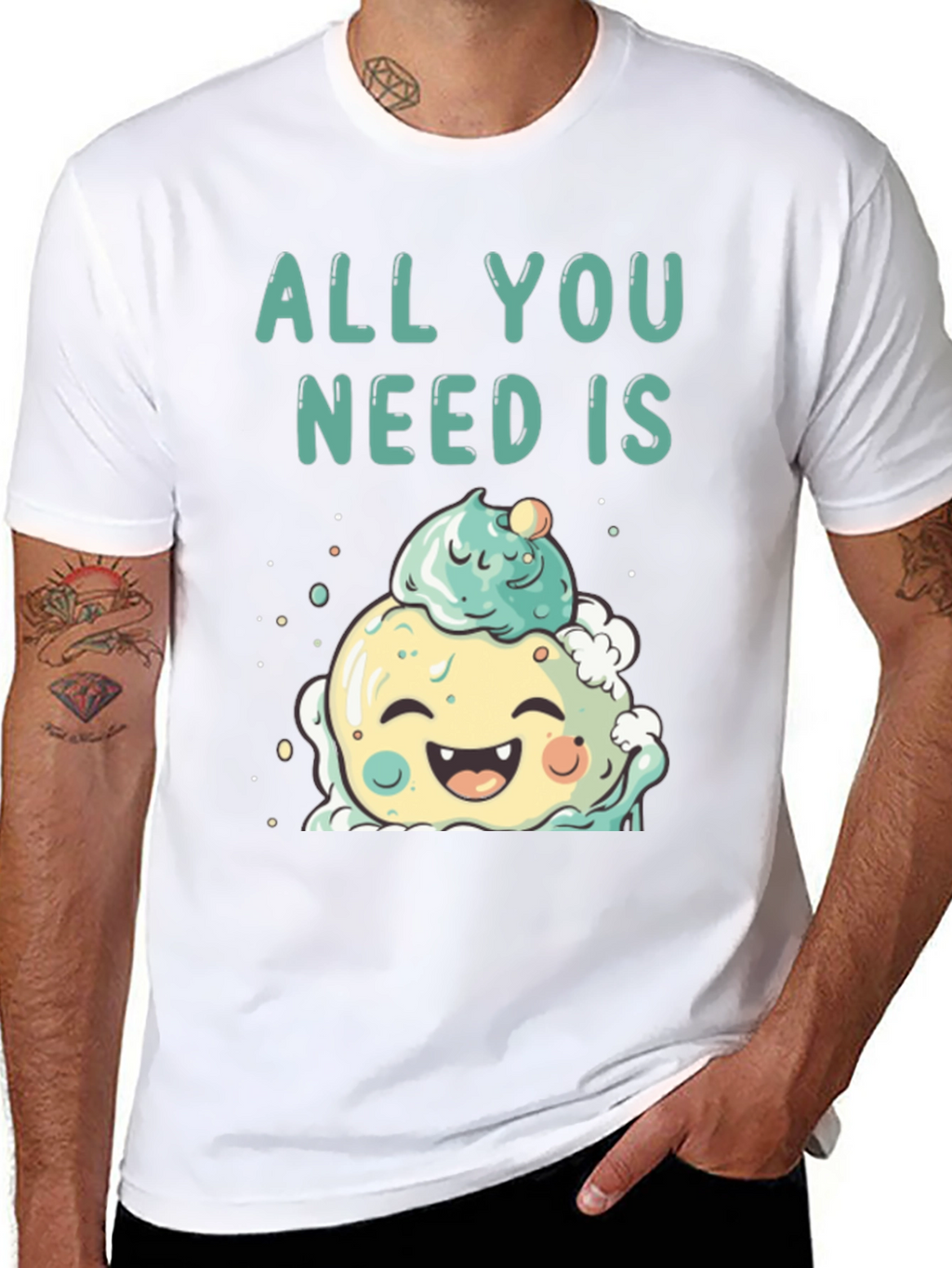 Camiseta Negra con Diseño de Helado Kawaii