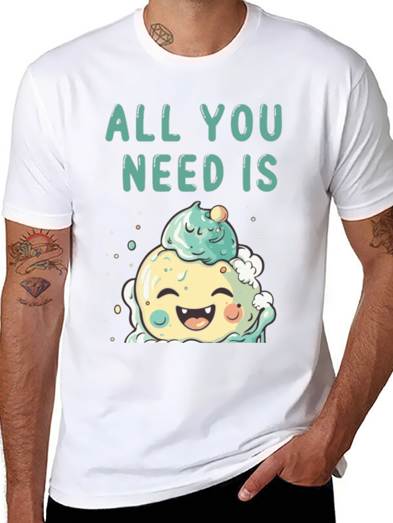Camiseta Negra con Diseño de Helado Kawaii