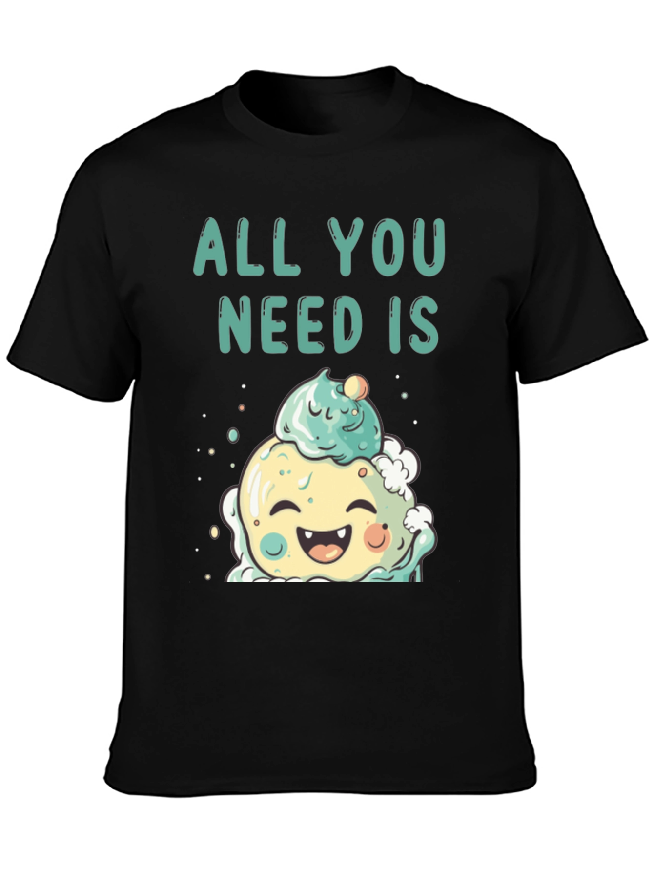 Camiseta Negra con Diseño de Helado Kawaii