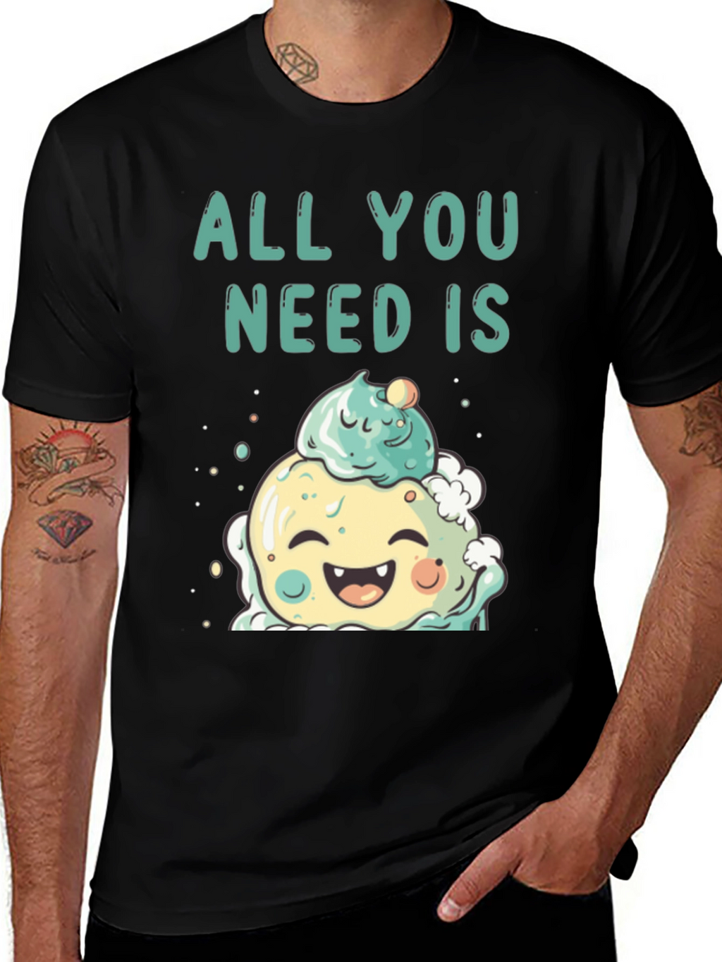 Camiseta Negra con Diseño de Helado Kawaii
