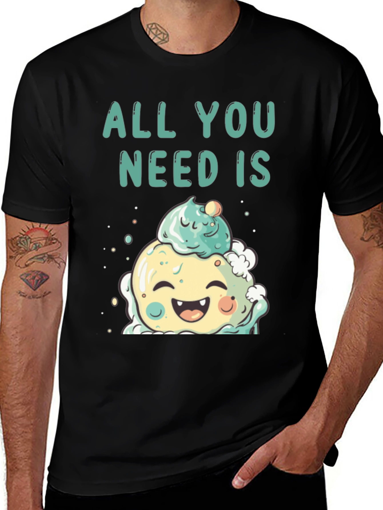 Camiseta Negra con Diseño de Helado Kawaii