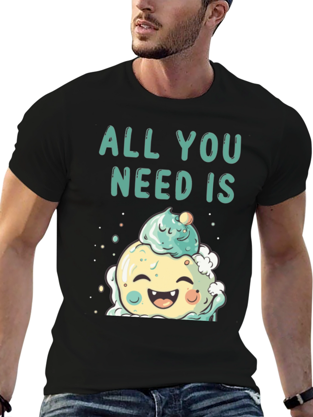 Camiseta Negra con Diseño de Helado Kawaii