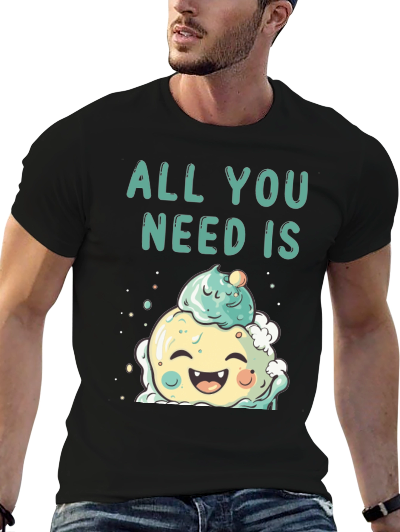 Camiseta Negra con Diseño de Helado Kawaii