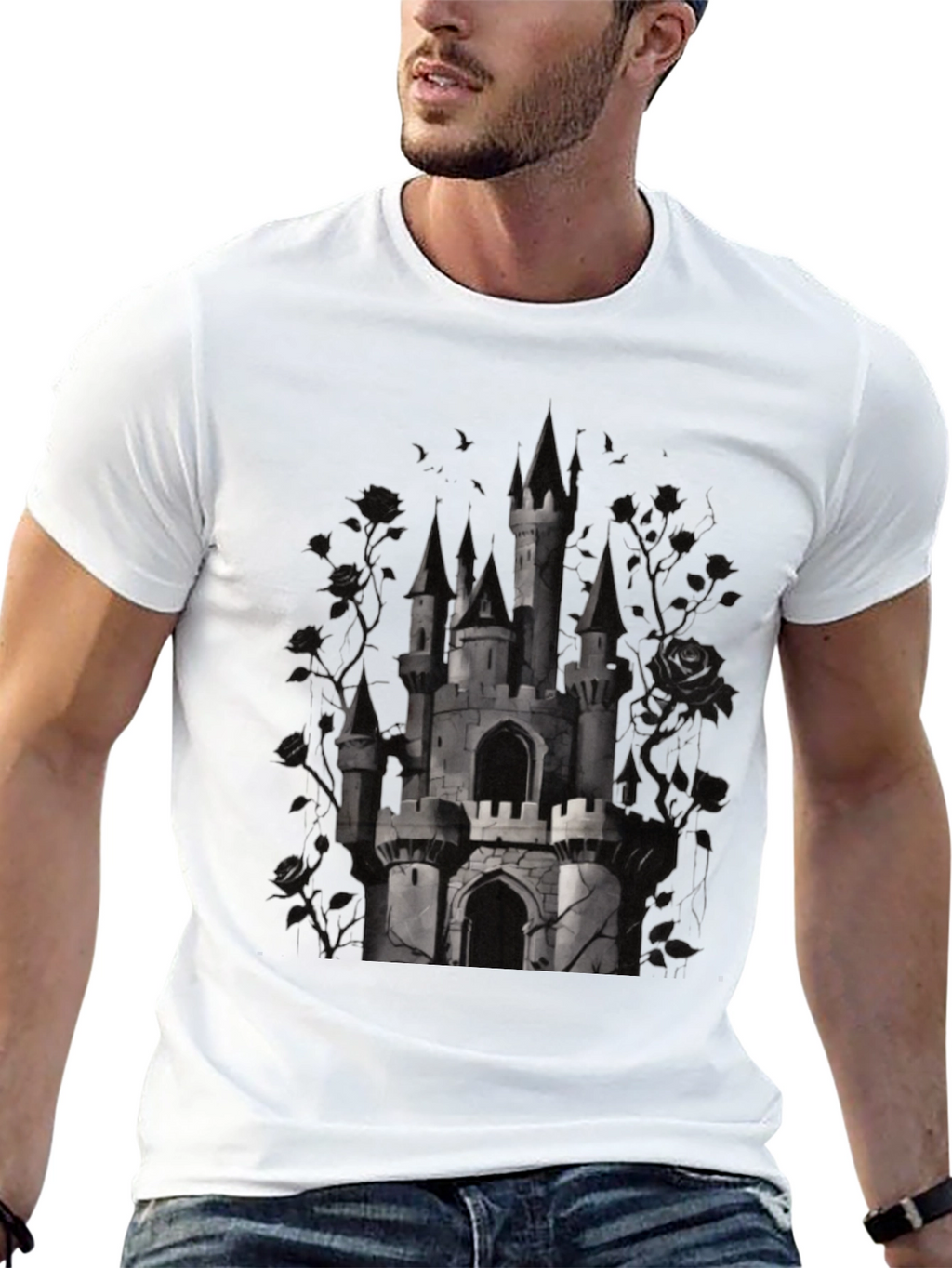 Camiseta Negra Castillo Gótico para Hombre