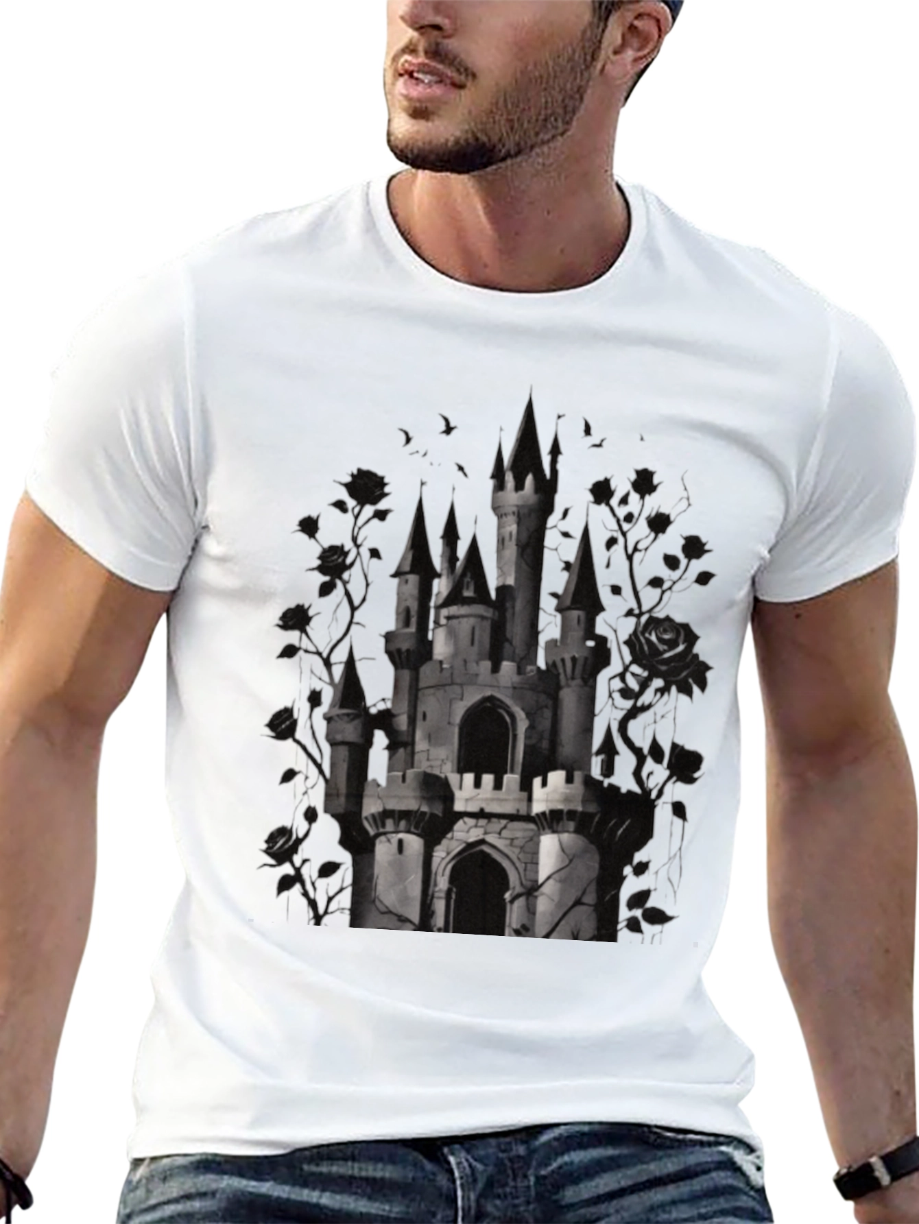 Camiseta Negra Castillo Gótico para Hombre