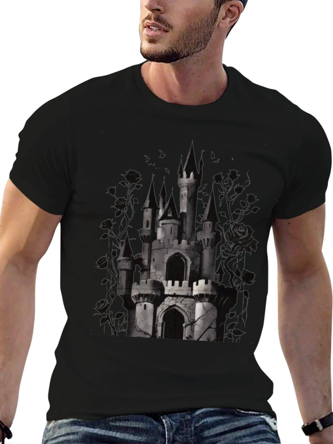 Camiseta Negra Castillo Gótico para Hombre