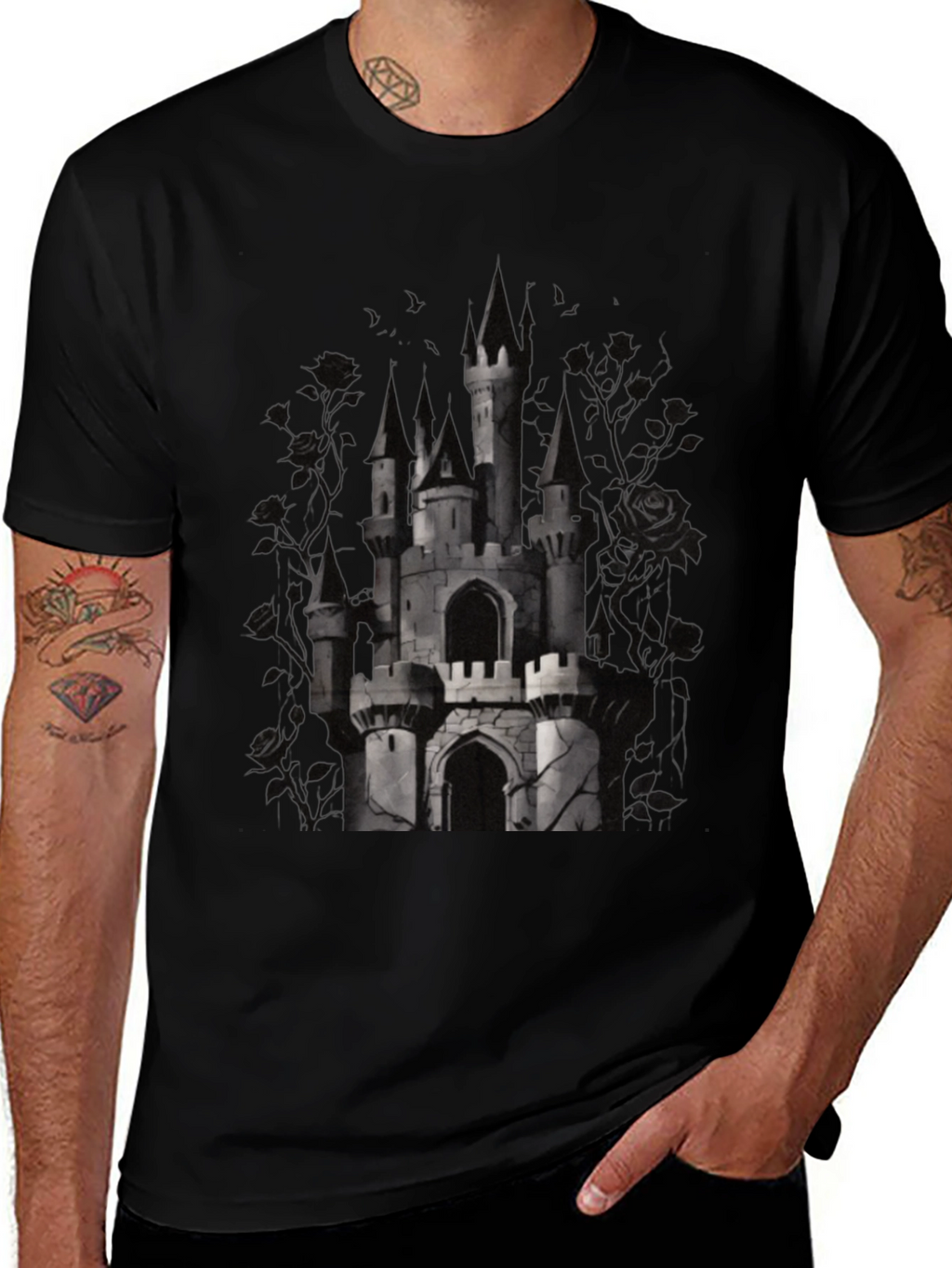 Camiseta Negra Castillo Gótico para Hombre