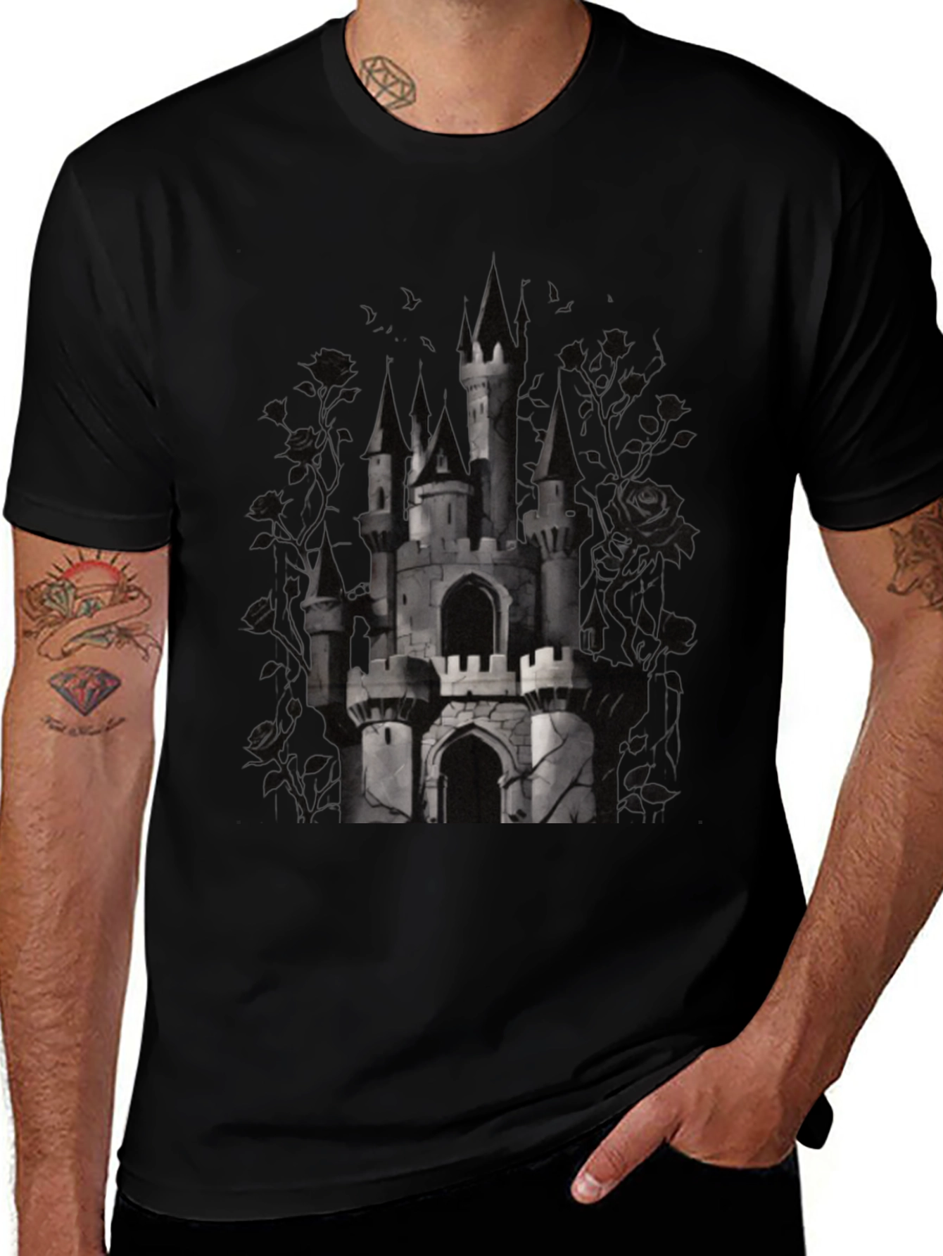 Camiseta Negra Castillo Gótico para Hombre