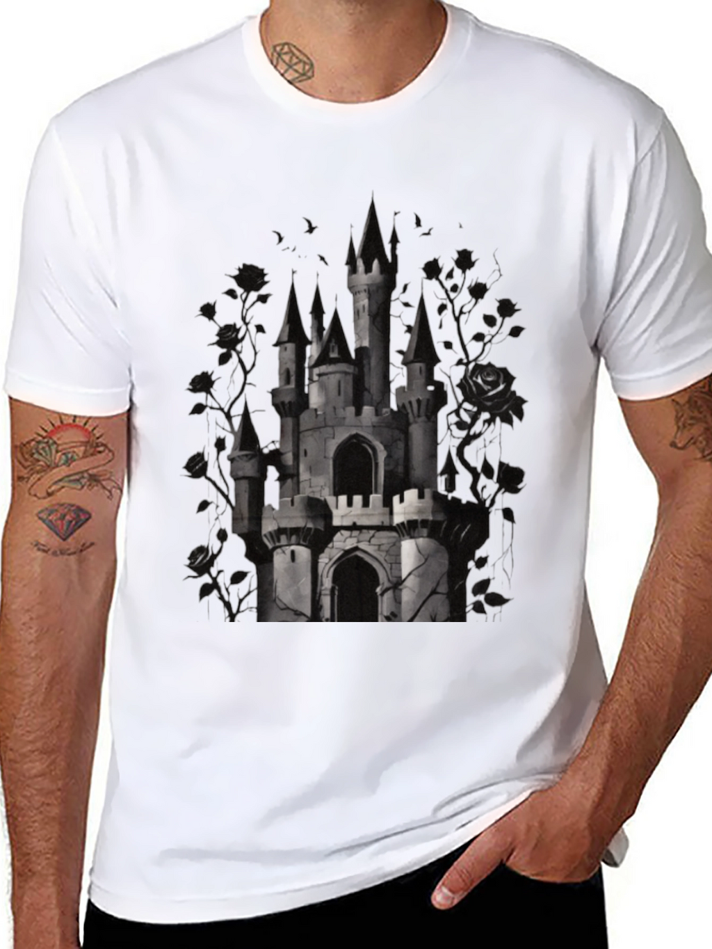 Camiseta Negra Castillo Gótico para Hombre
