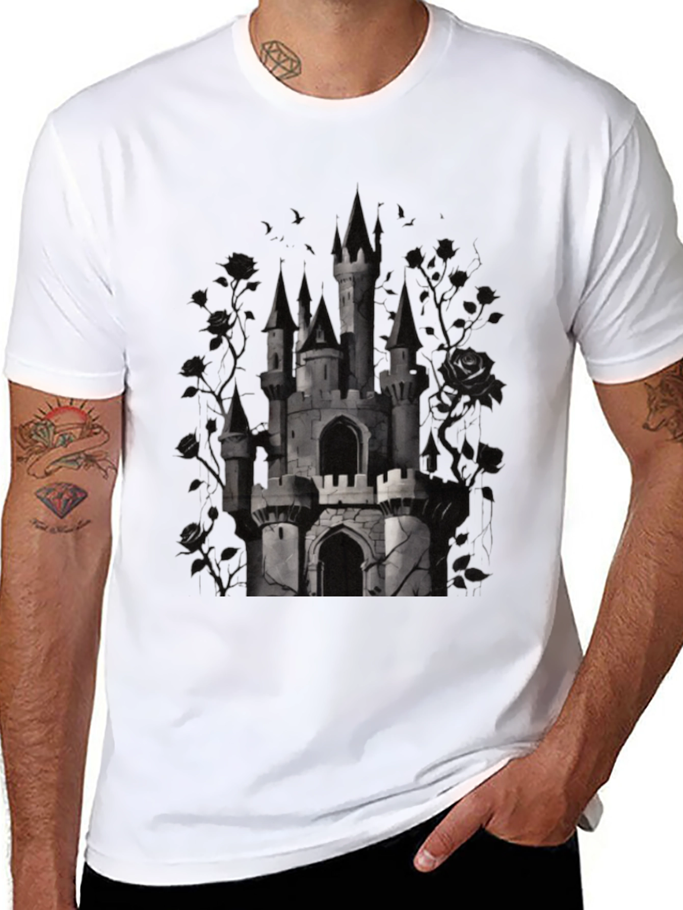 Camiseta Negra Castillo Gótico para Hombre