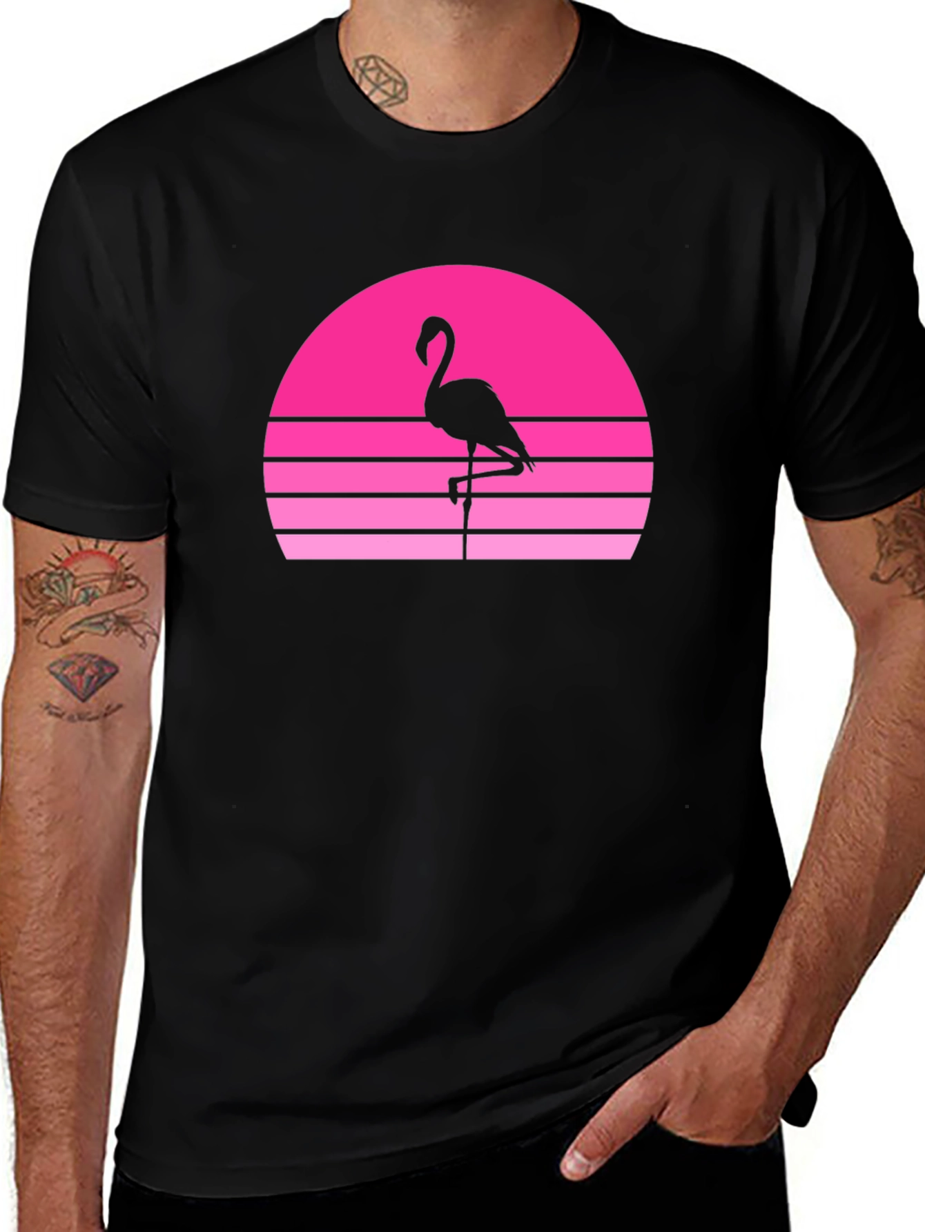 Camiseta Hombre Flamingo Sunset Retro Vintage