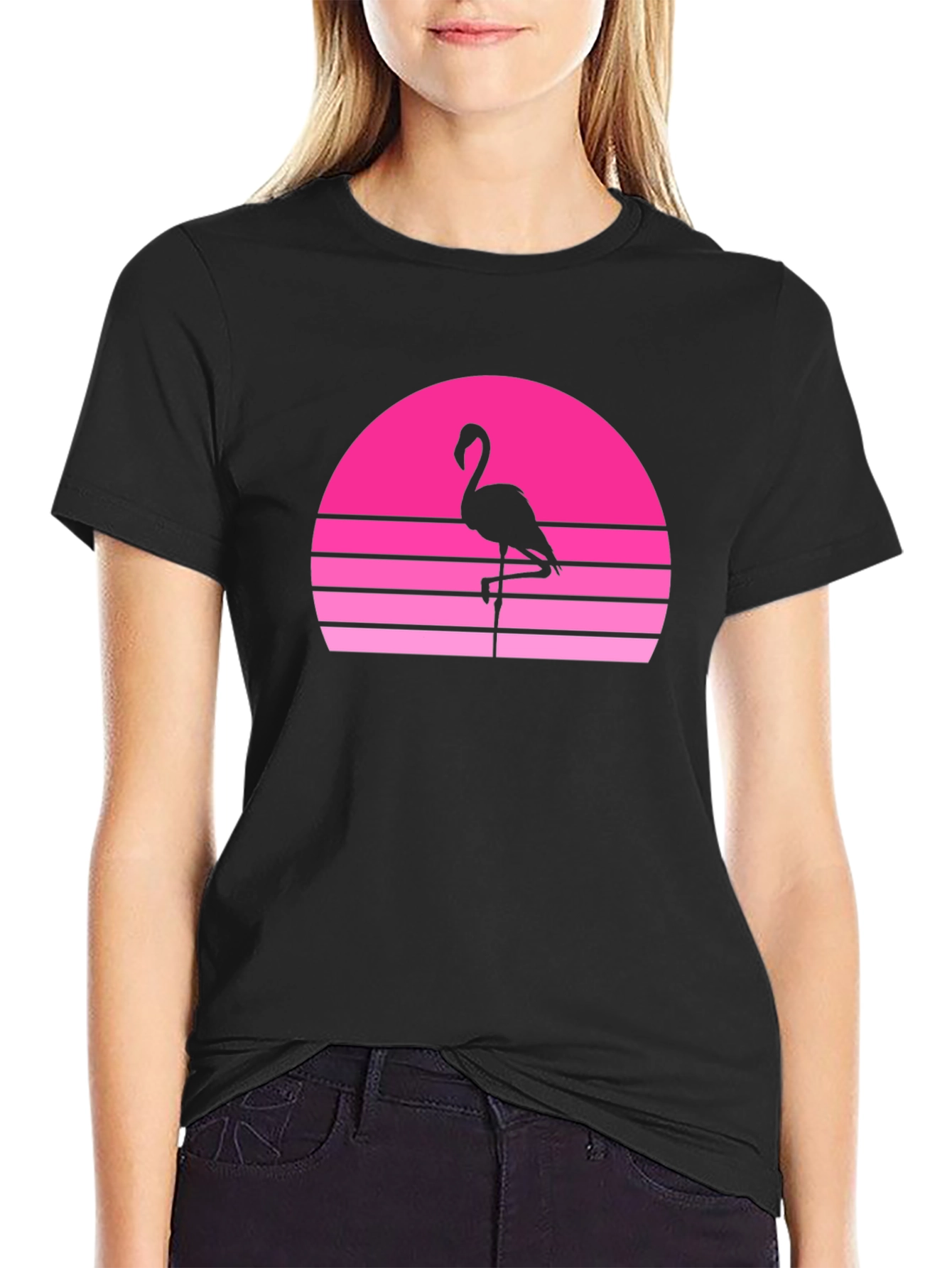 Camiseta Hombre Flamingo Sunset Retro Vintage