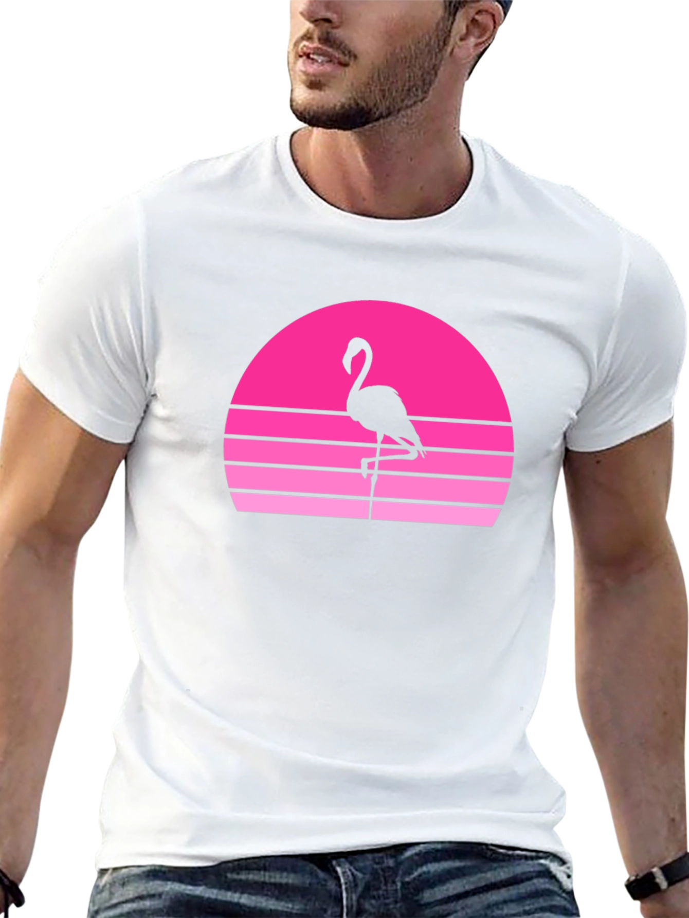 Camiseta Hombre Flamingo Sunset Retro Vintage