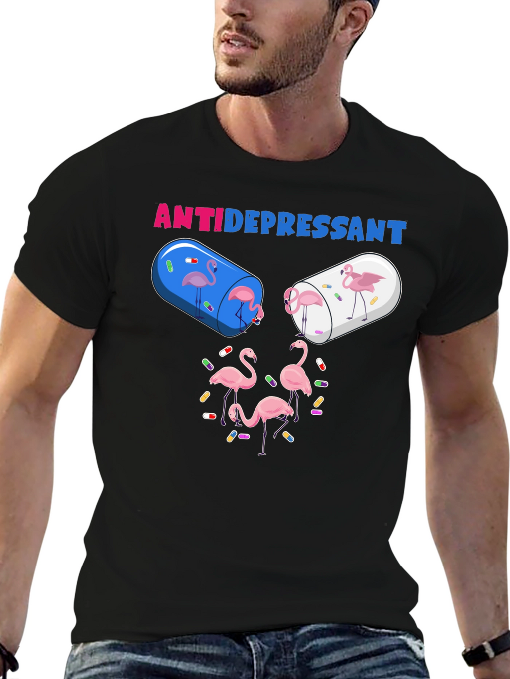 Camiseta Anti-Depresiva con Diseño de Flamencos