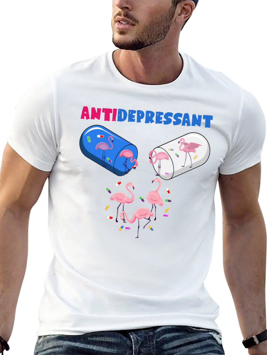 Camiseta Anti-Depresiva con Diseño de Flamencos
