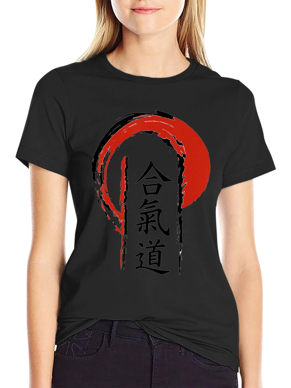Camiseta Negra con Diseño Aikido Japonés