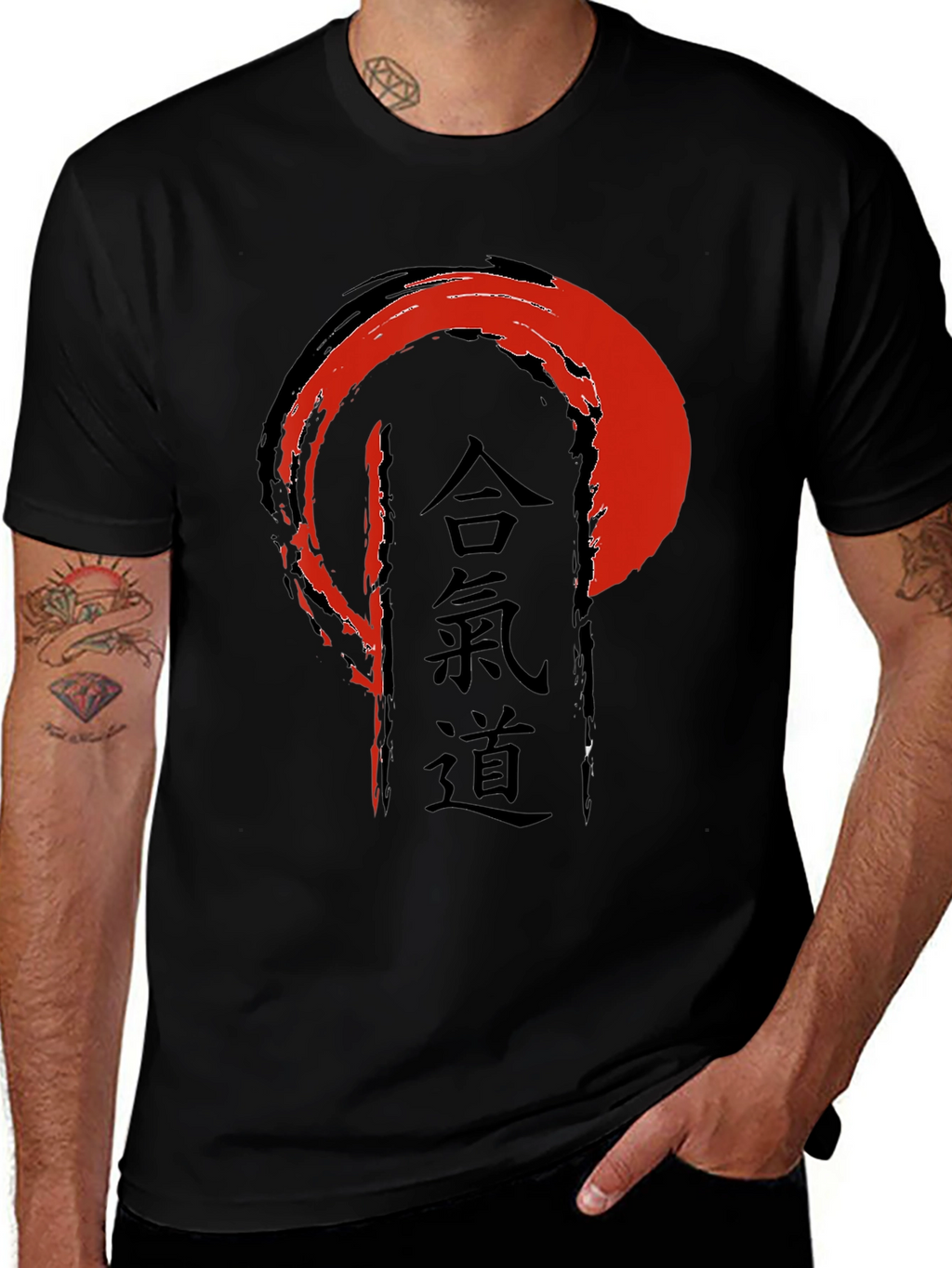 Camiseta Negra con Diseño Aikido Japonés