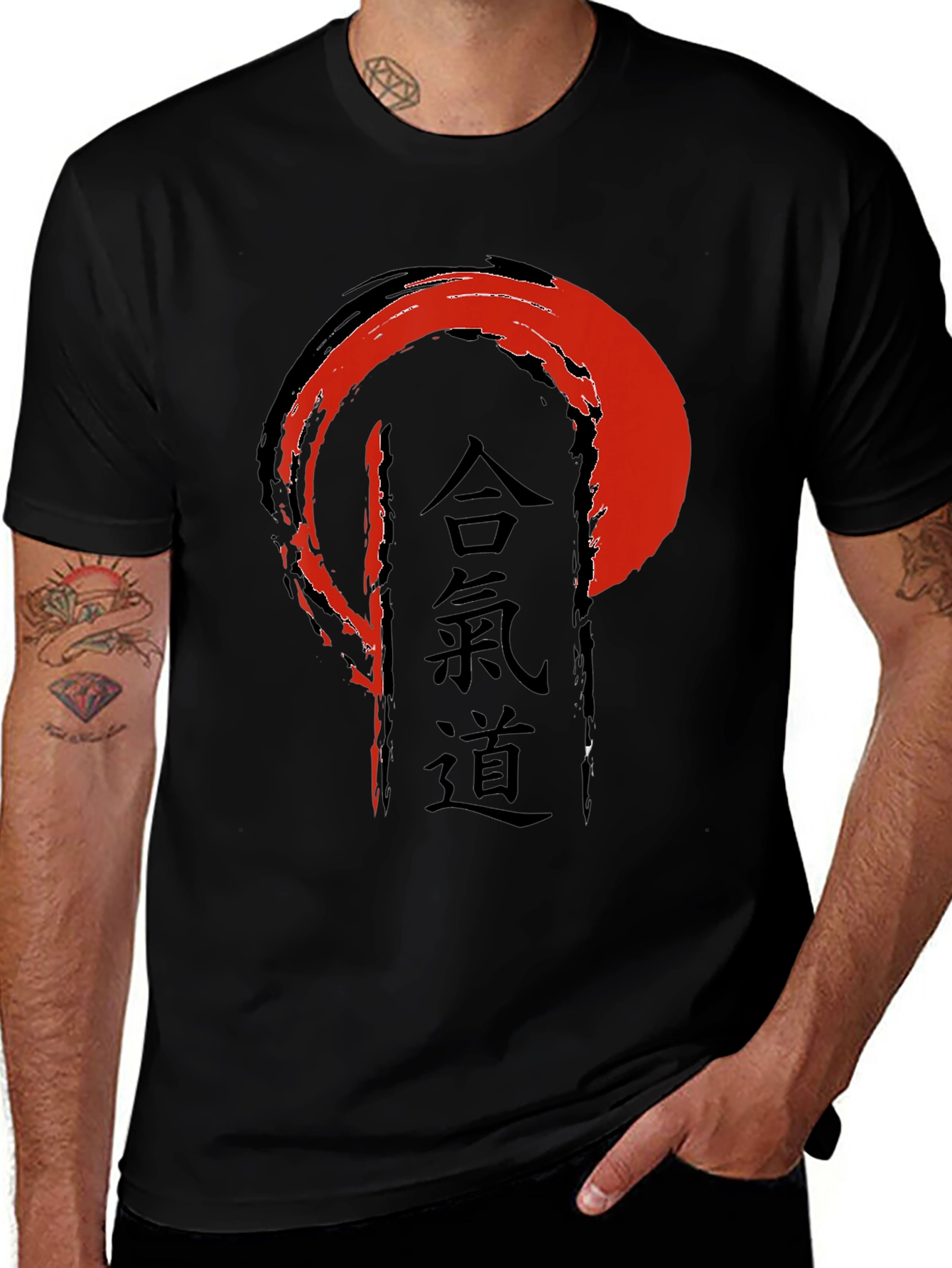Camiseta Negra con Diseño Aikido Japonés