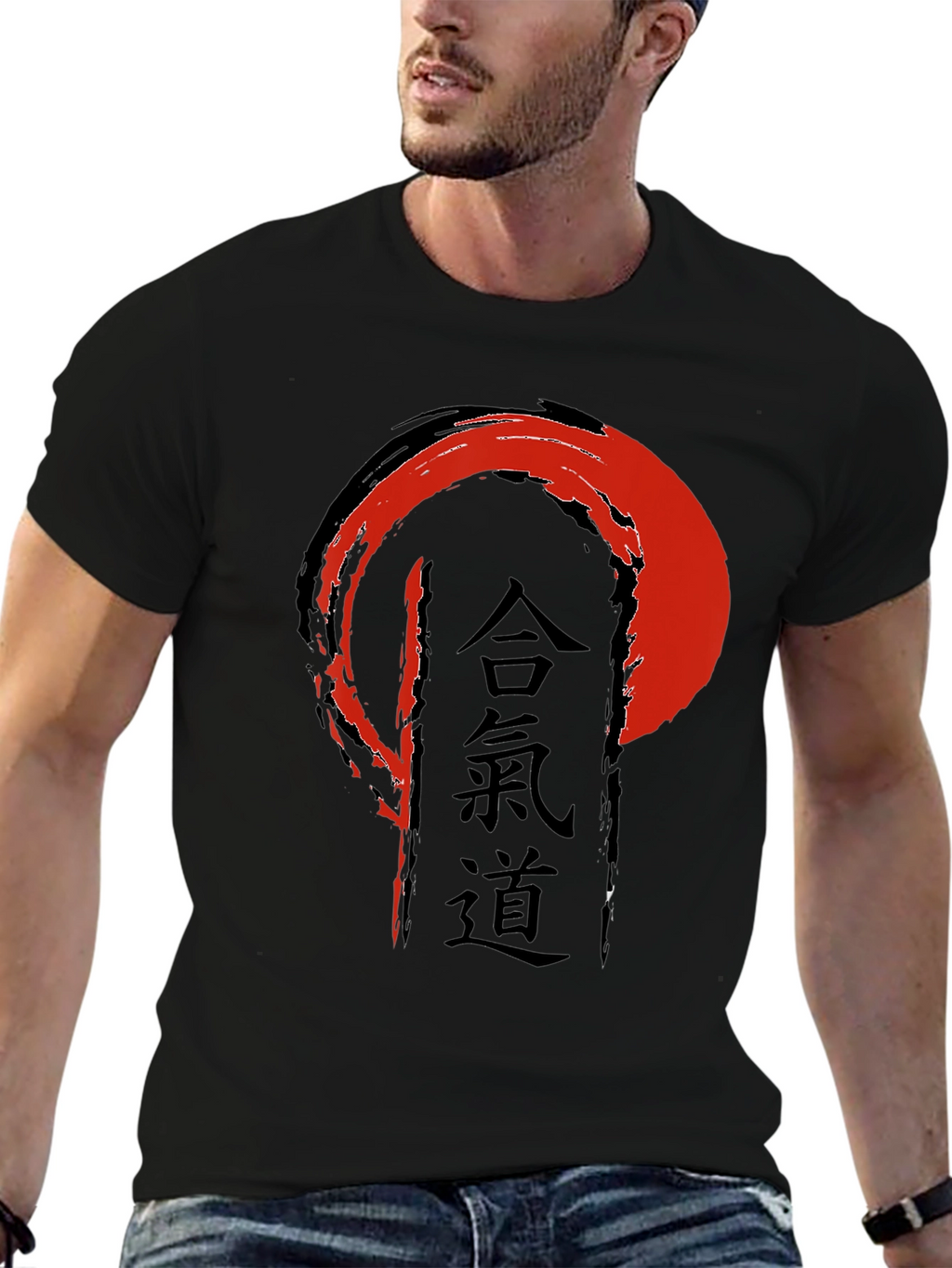 Camiseta Negra con Diseño Aikido Japonés