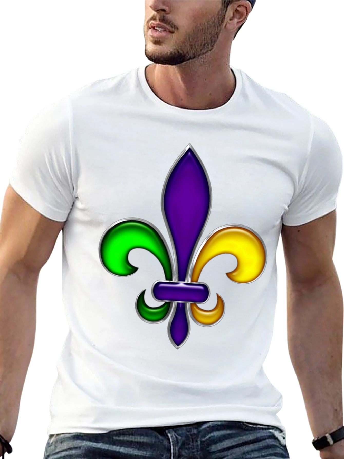 Camiseta Negra con Diseño de Flor de Lis Mardi Gras