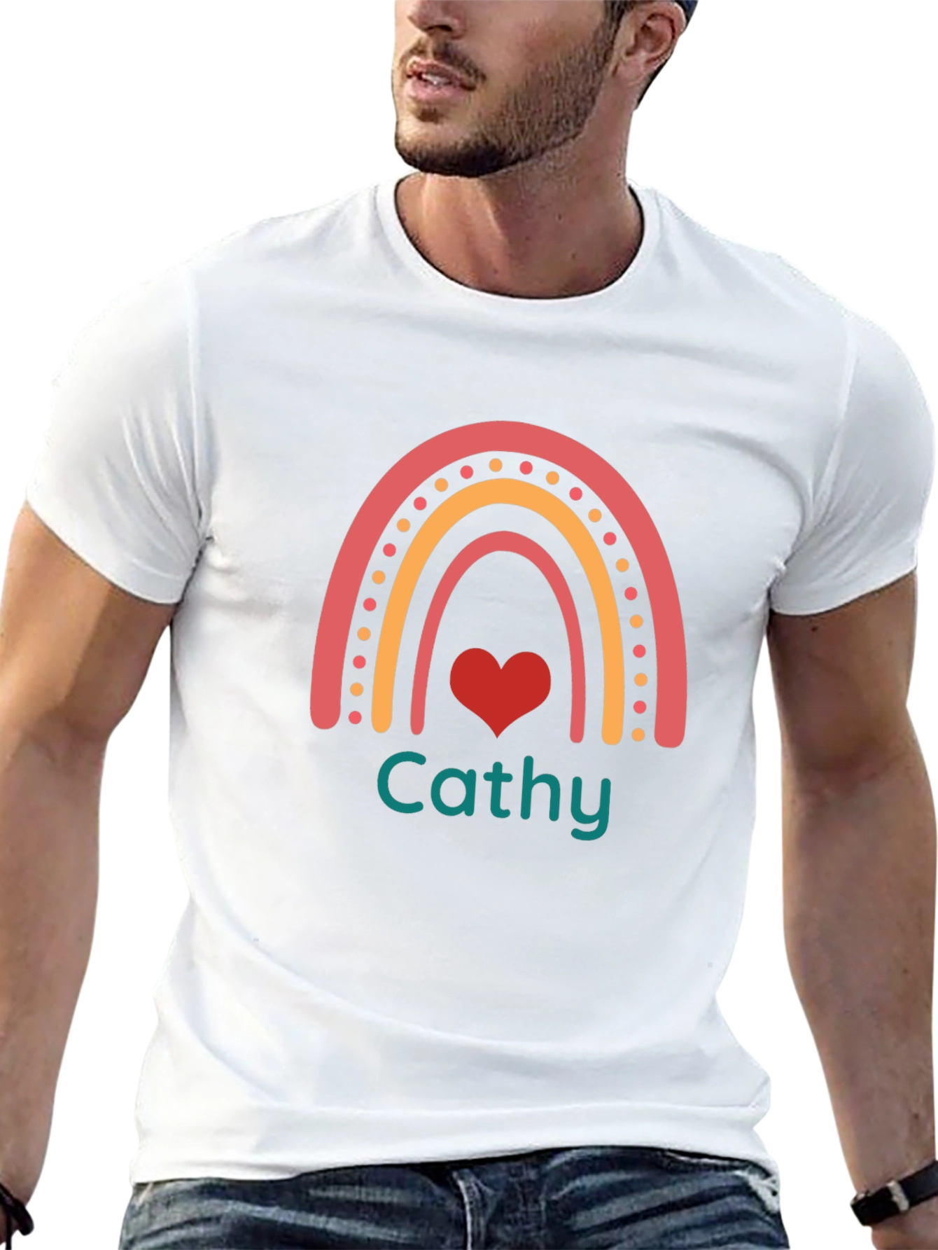 Camiseta Negra con Arco Iris y Corazón Personalizado