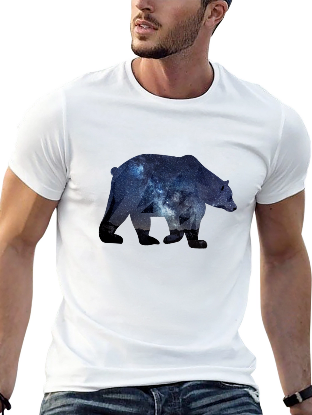 Camiseta Negra con Diseño de Oso Galáctico