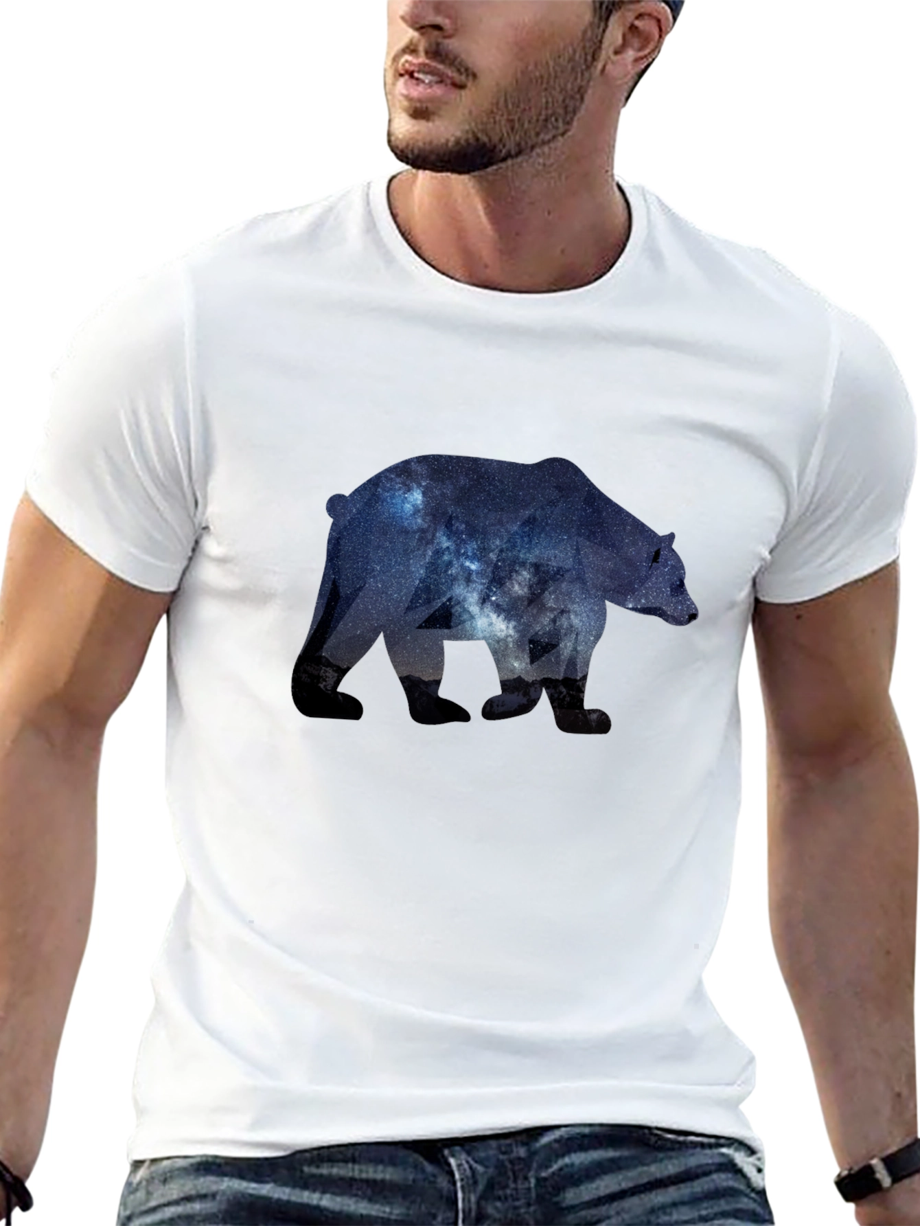 Camiseta Negra con Diseño de Oso Galáctico