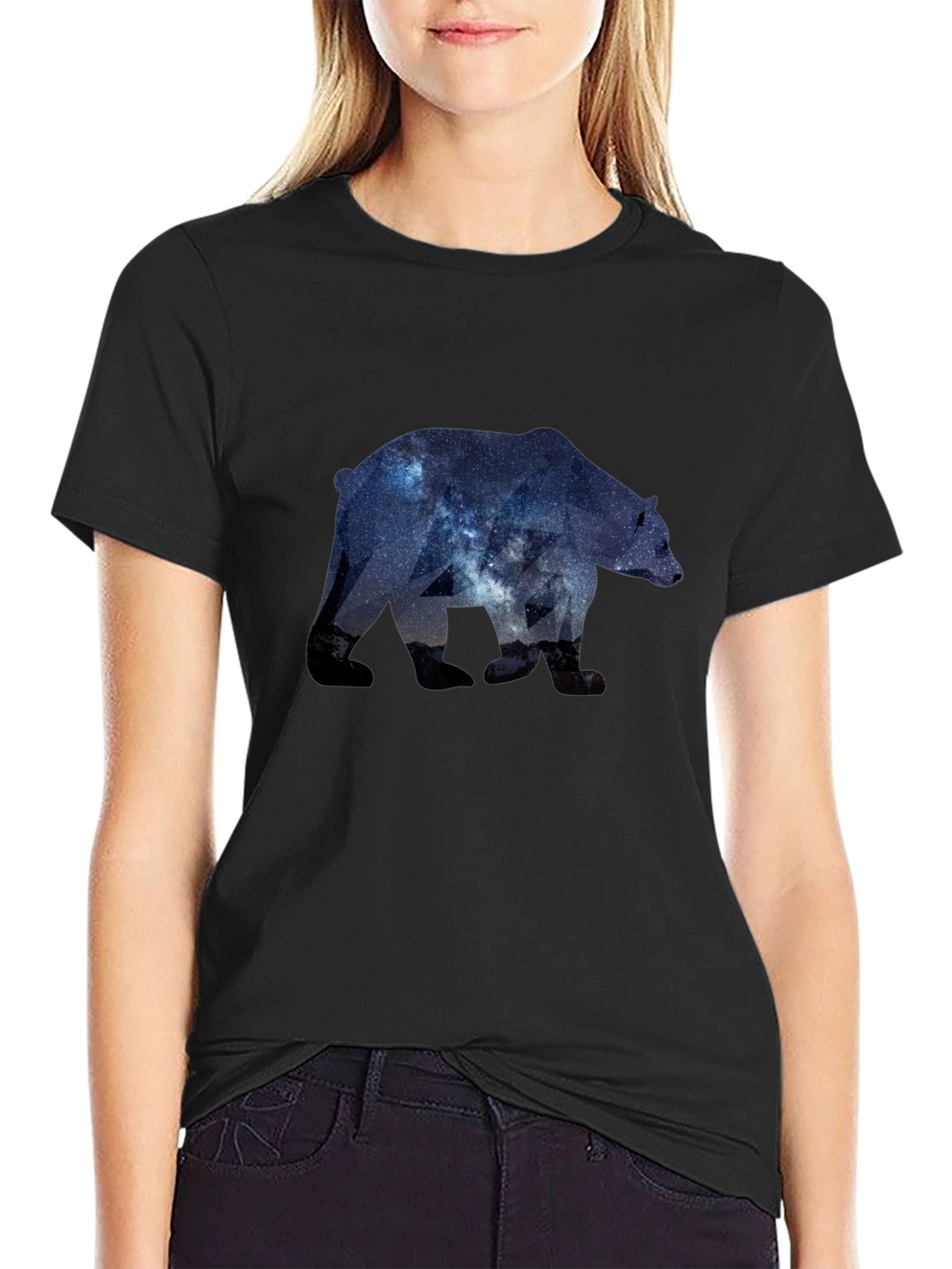 Camiseta Negra con Diseño de Oso Galáctico