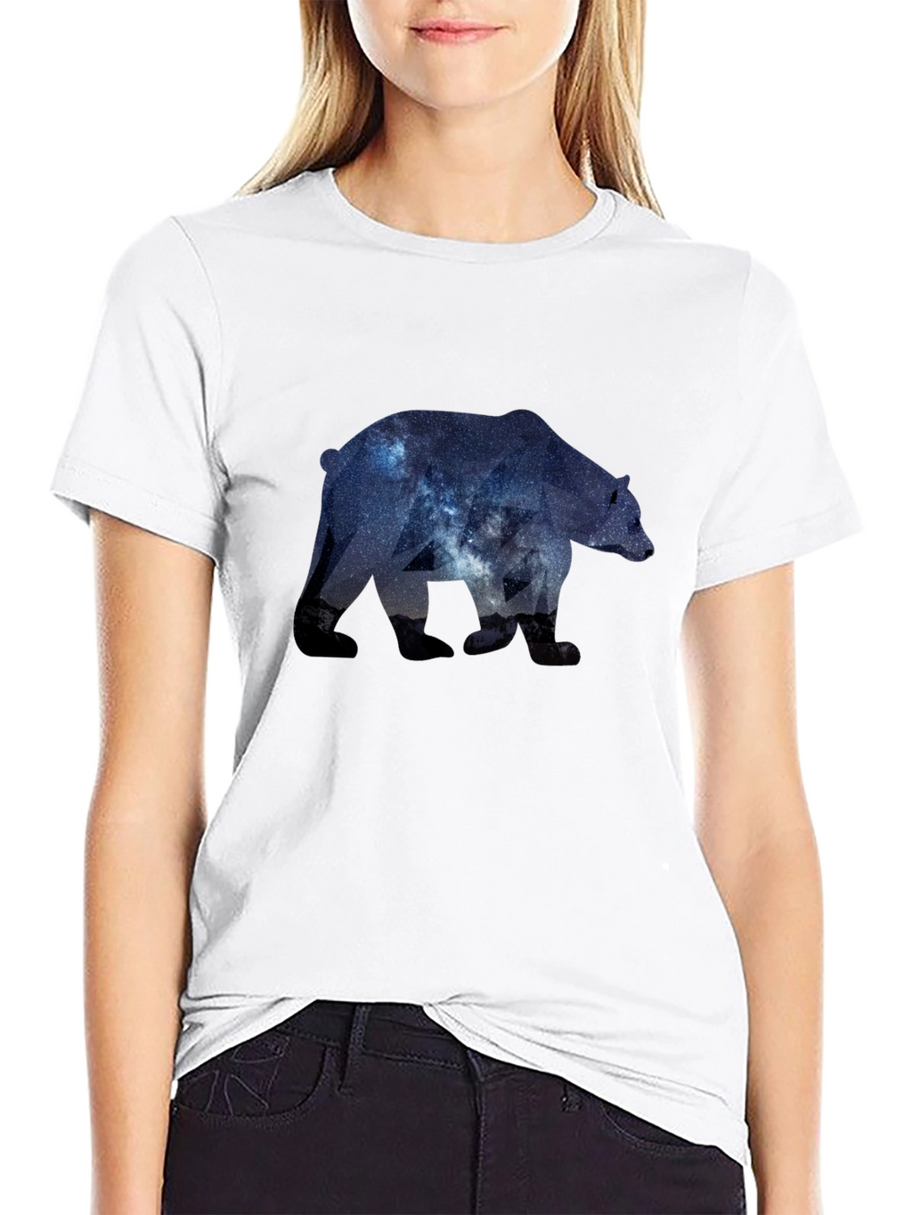 Camiseta Negra con Diseño de Oso Galáctico