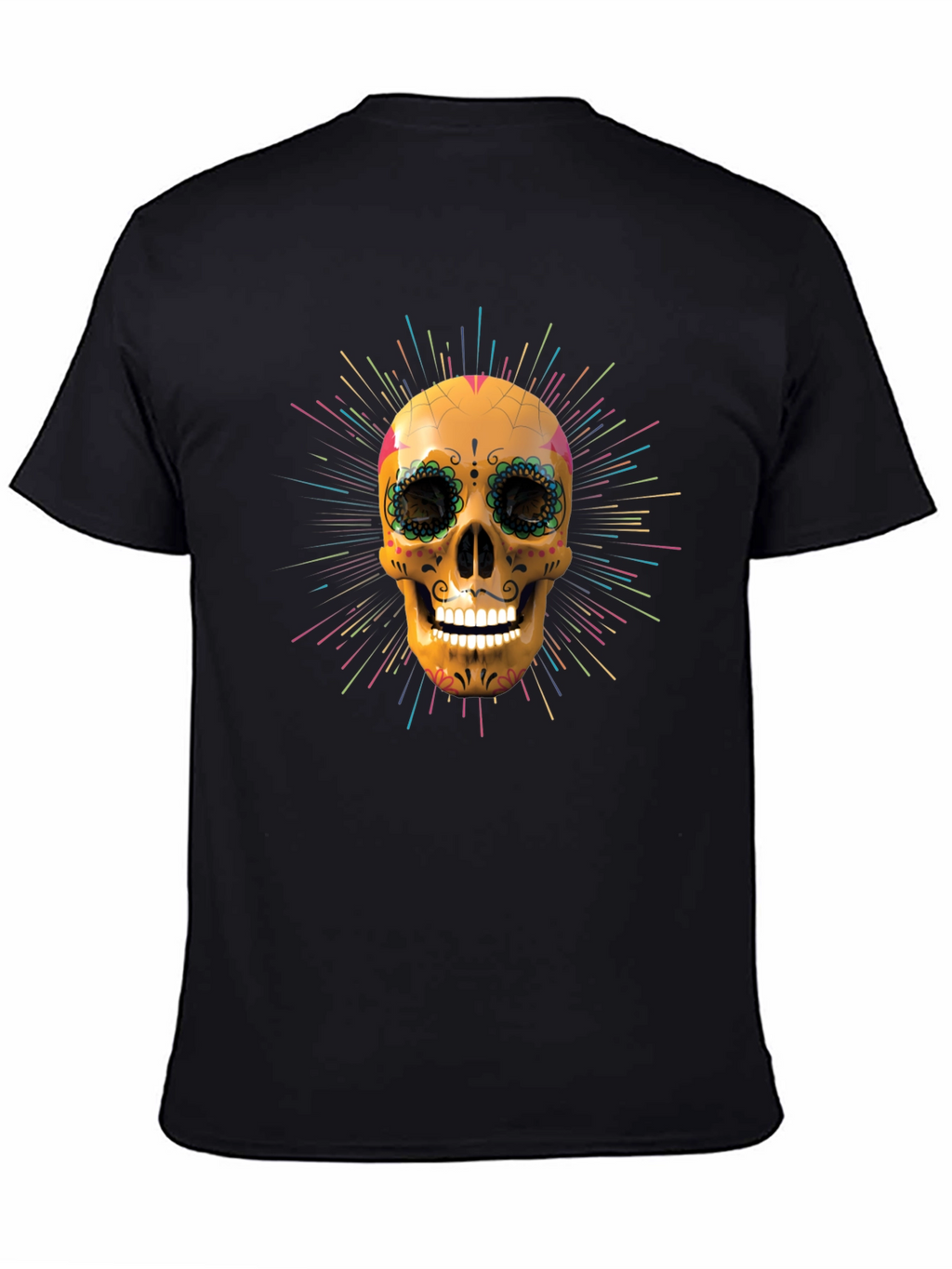 Camiseta Negra con Calavera de Azúcar Vibrante