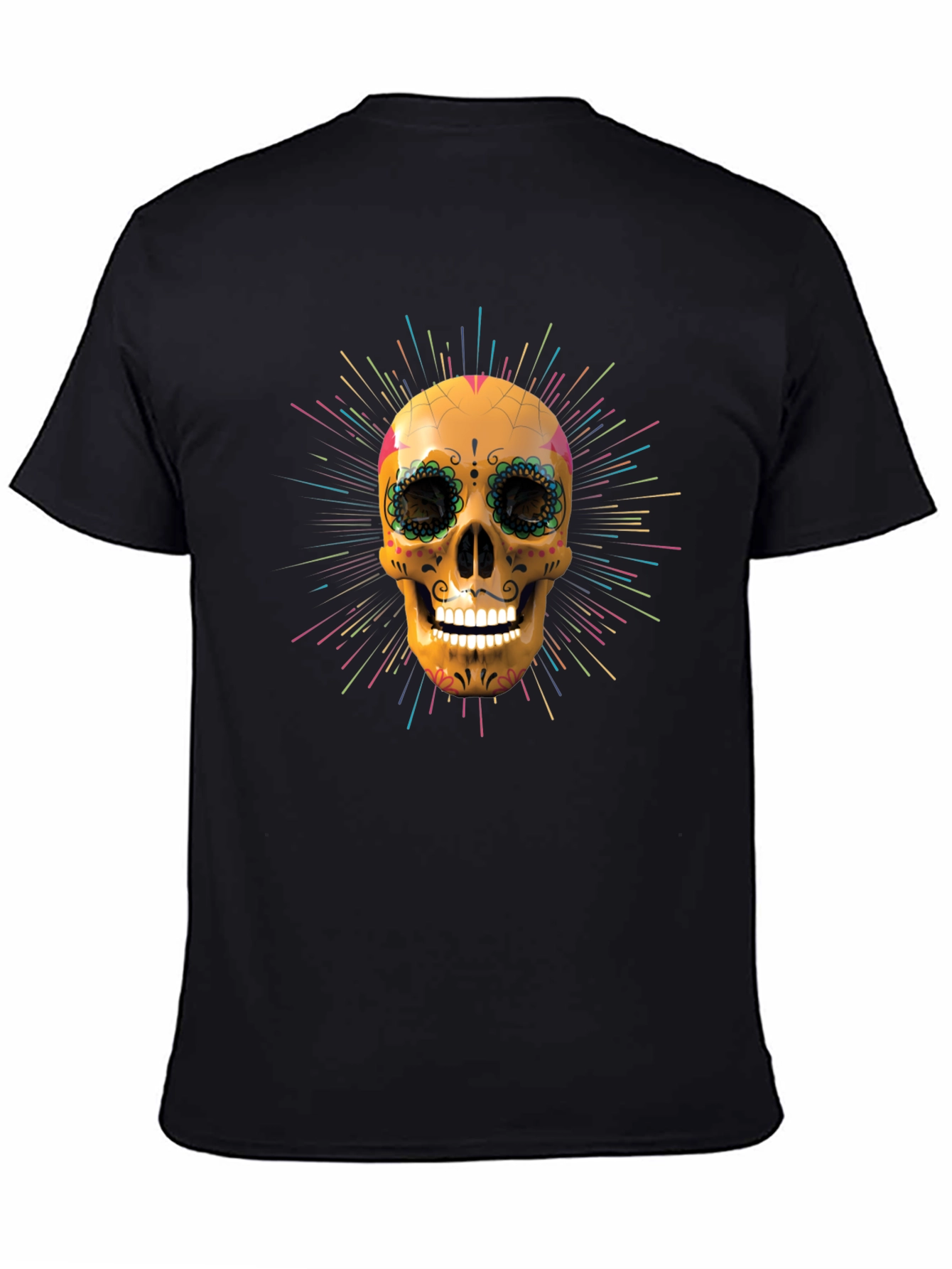 Camiseta Negra con Calavera de Azúcar Vibrante