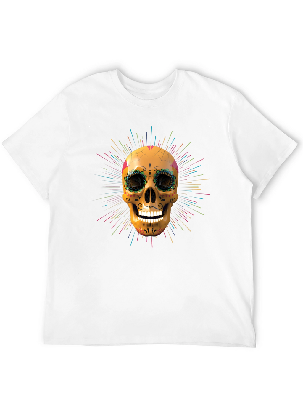 Camiseta Negra con Calavera de Azúcar Vibrante